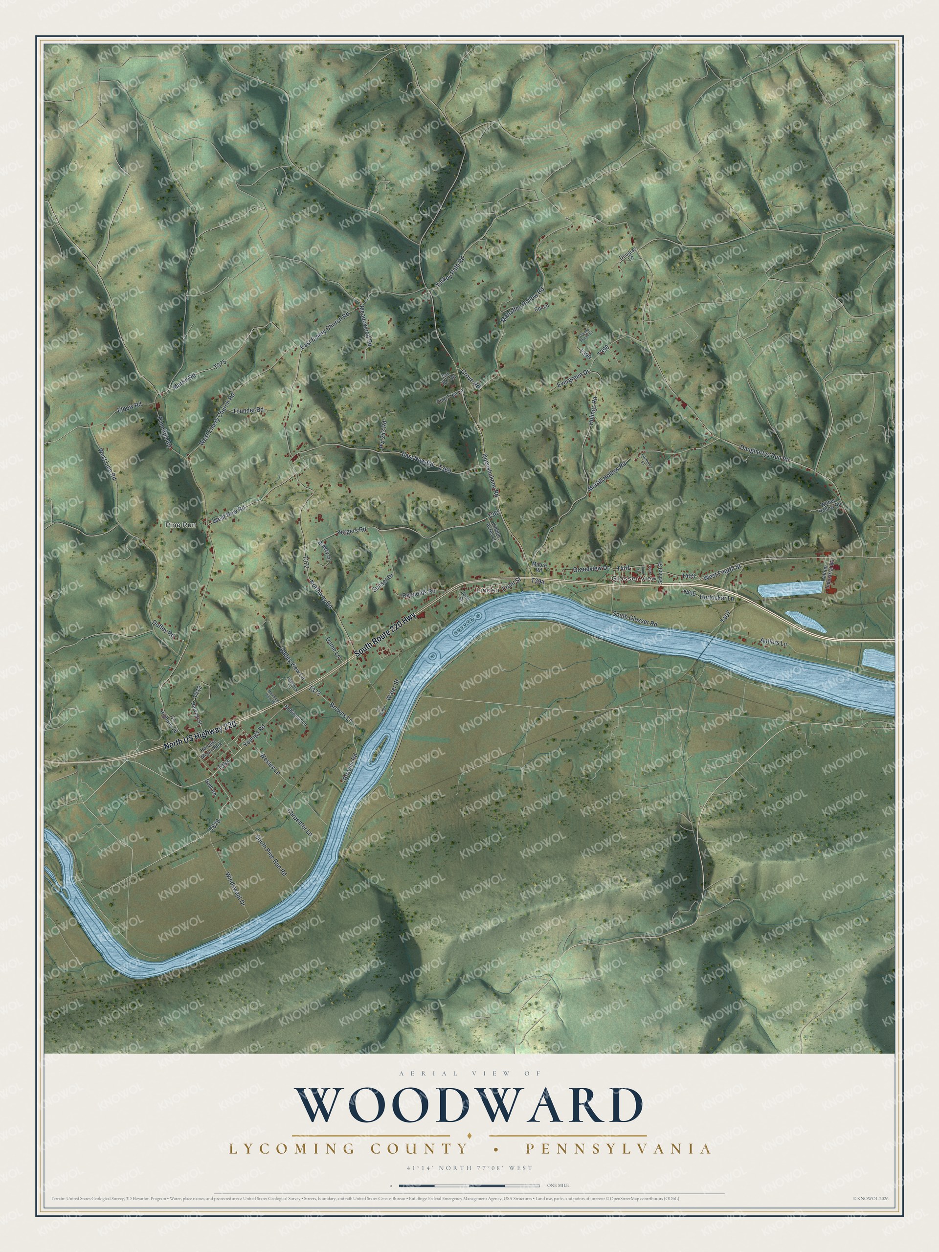 Watermarked full-map preview of Woodward, Pennsylvania