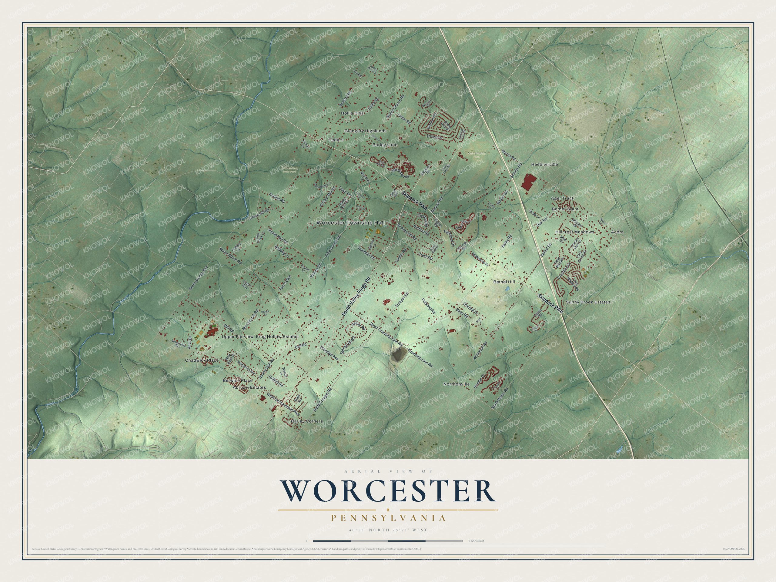 Watermarked full-map preview of Worcester, Pennsylvania