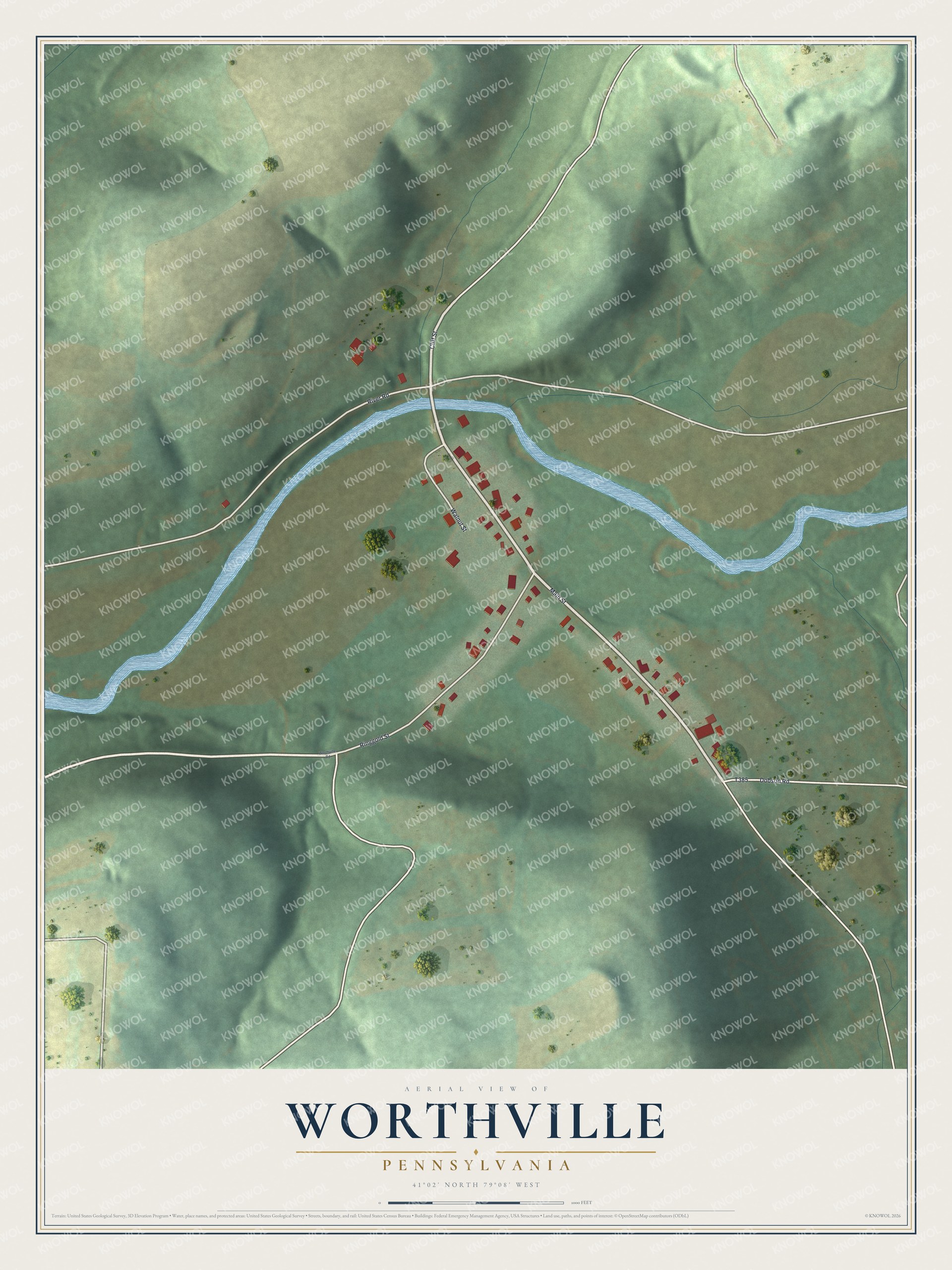 Watermarked full-map preview of Worthville, Pennsylvania