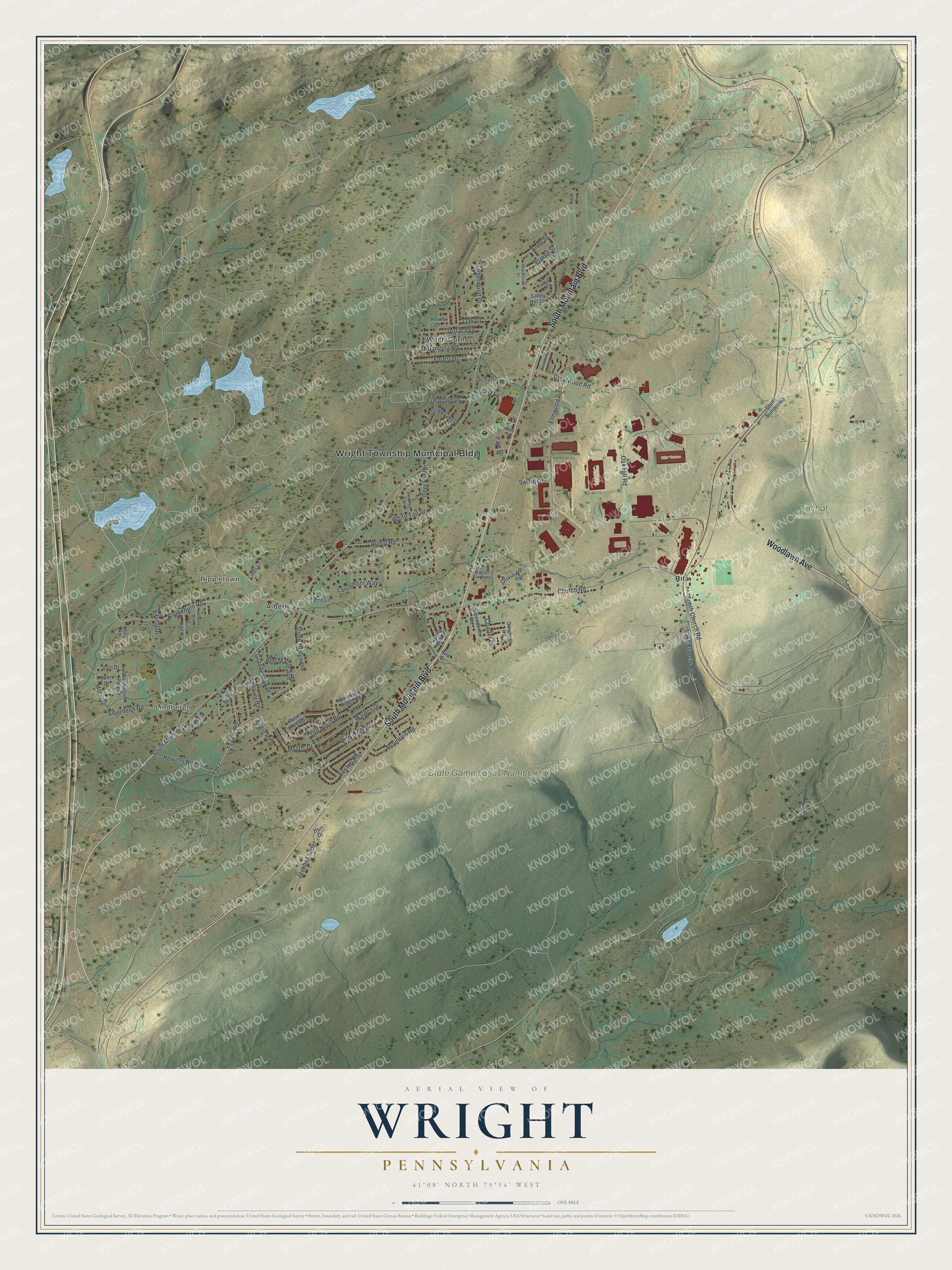 Watermarked full-map preview of Wright, Pennsylvania
