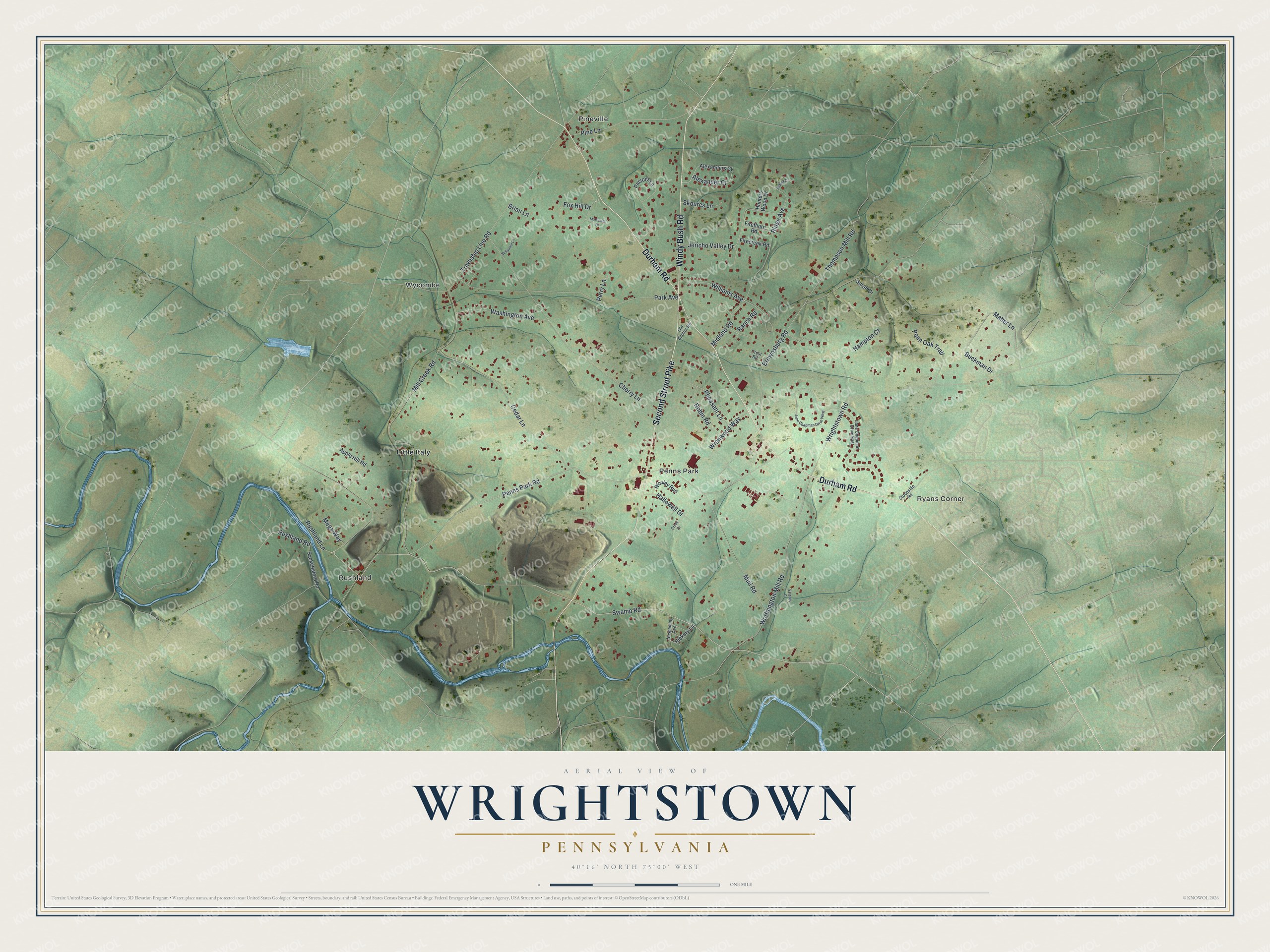 Watermarked full-map preview of Wrightstown, Pennsylvania
