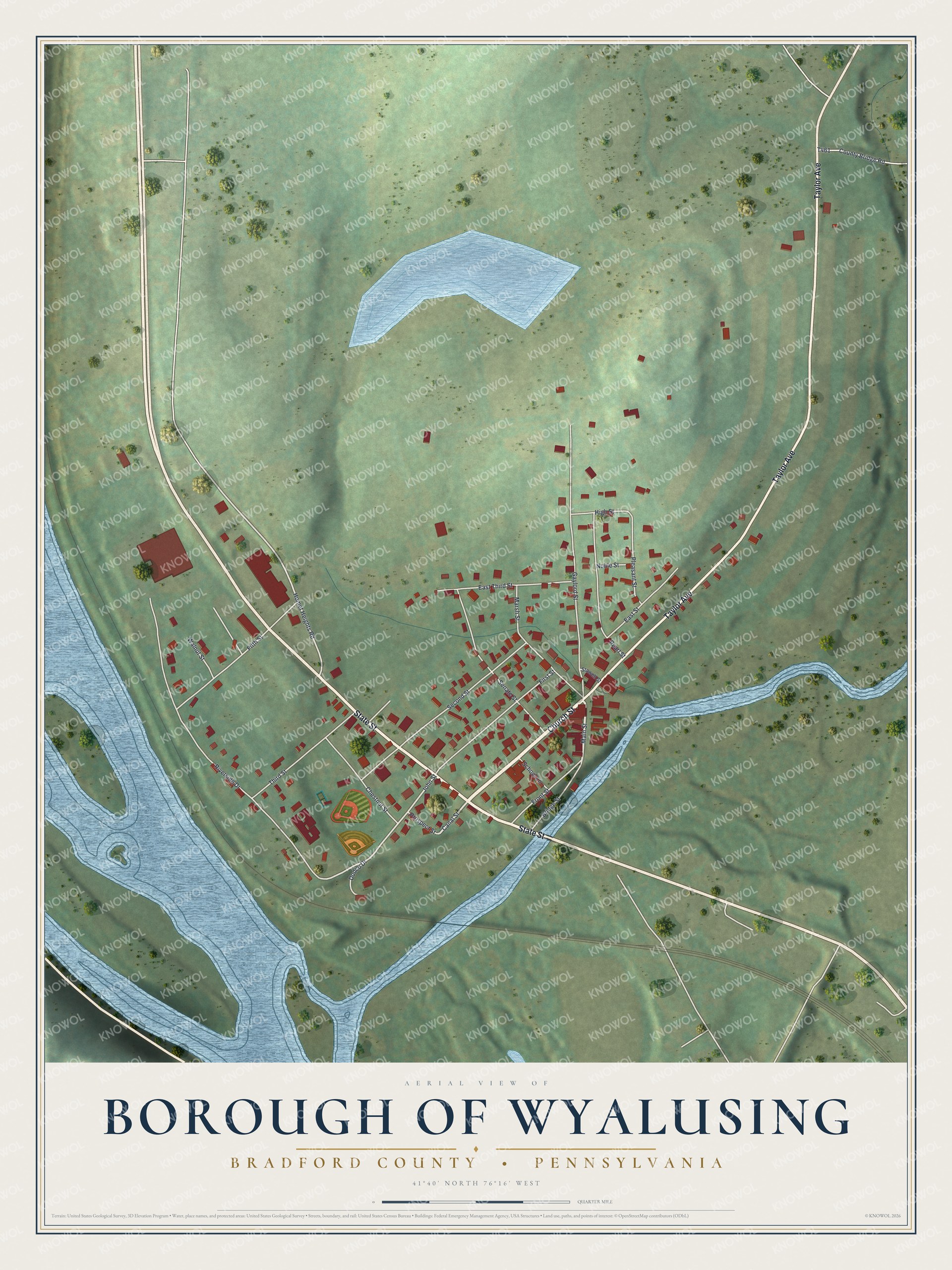 Watermarked full-map preview of Borough of Wyalusing, Pennsylvania