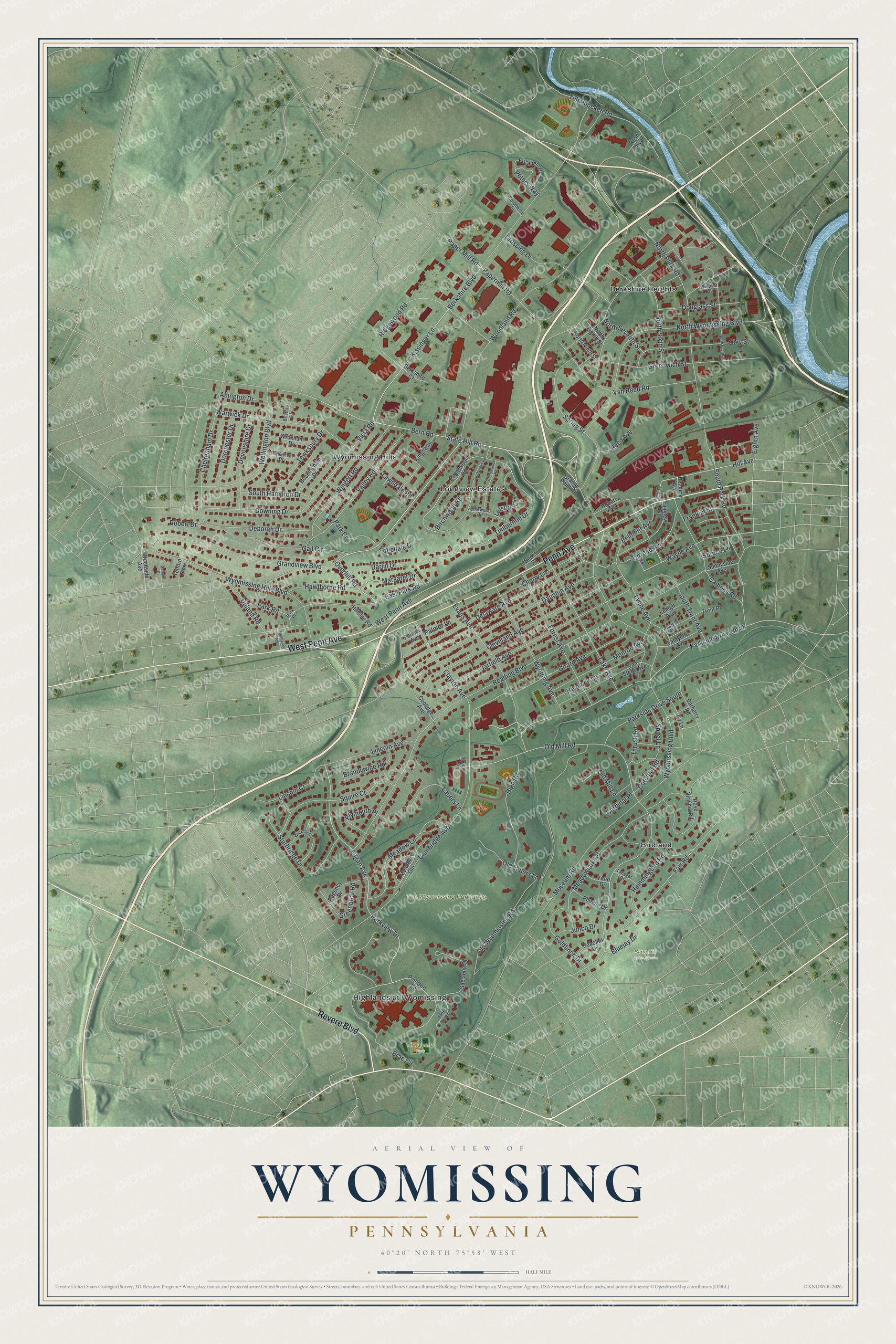 Watermarked full-map preview of Wyomissing, Pennsylvania