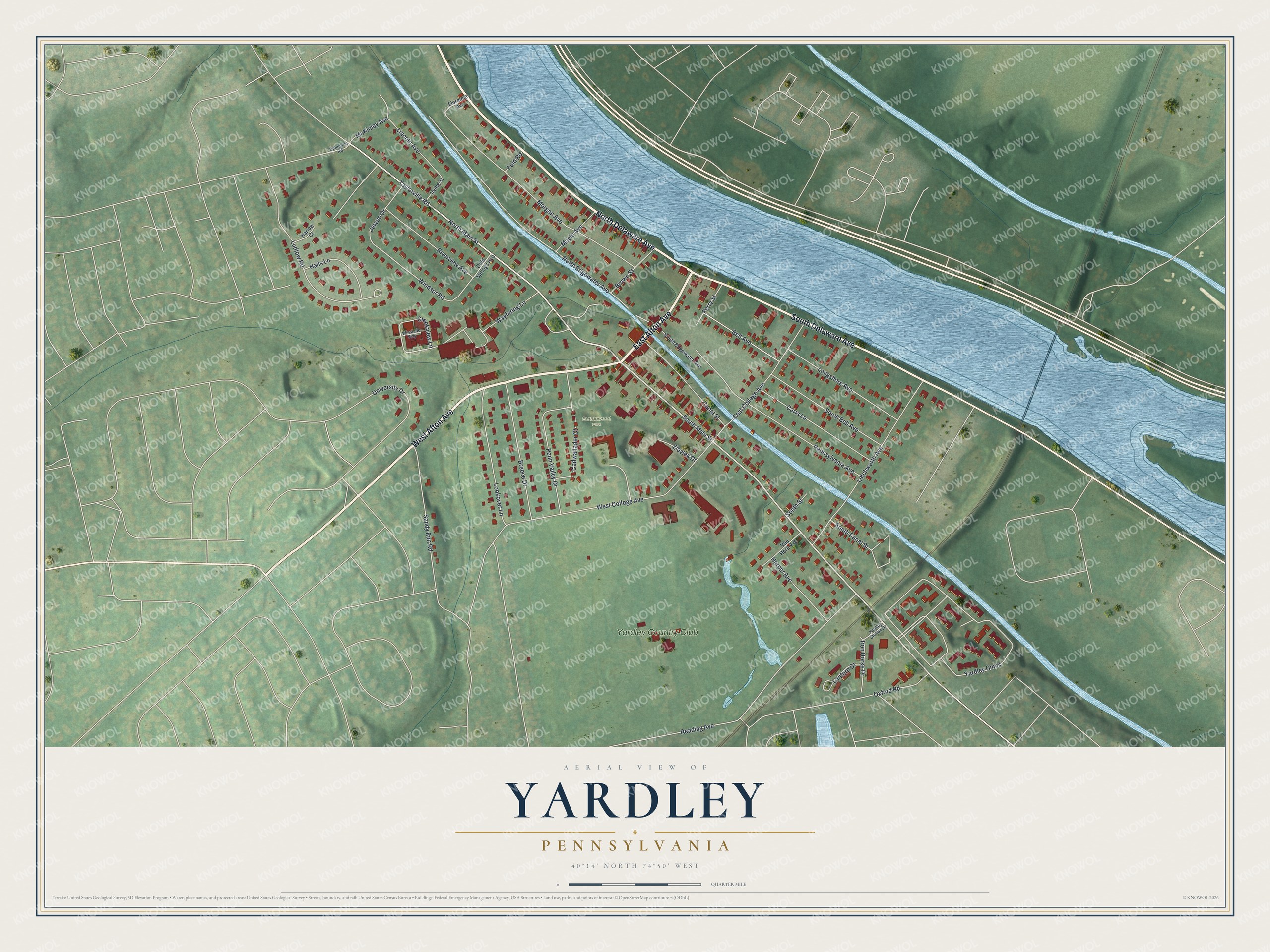 Watermarked full-map preview of Yardley, Pennsylvania