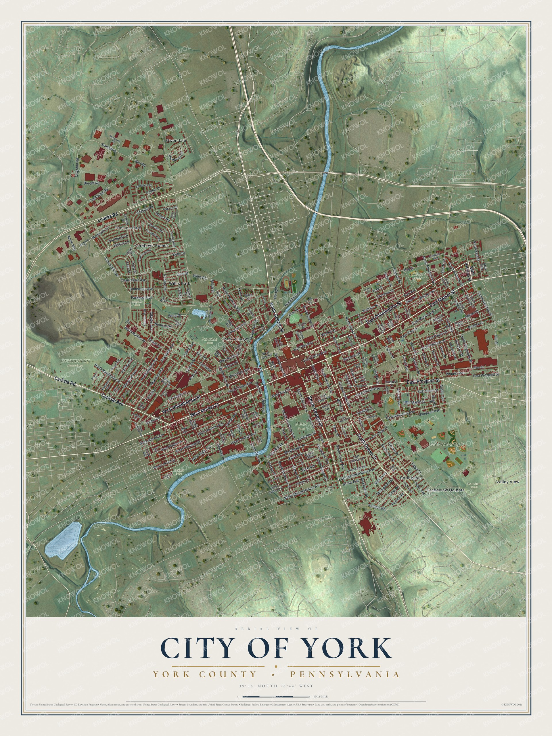 Watermarked full-map preview of City of York, Pennsylvania