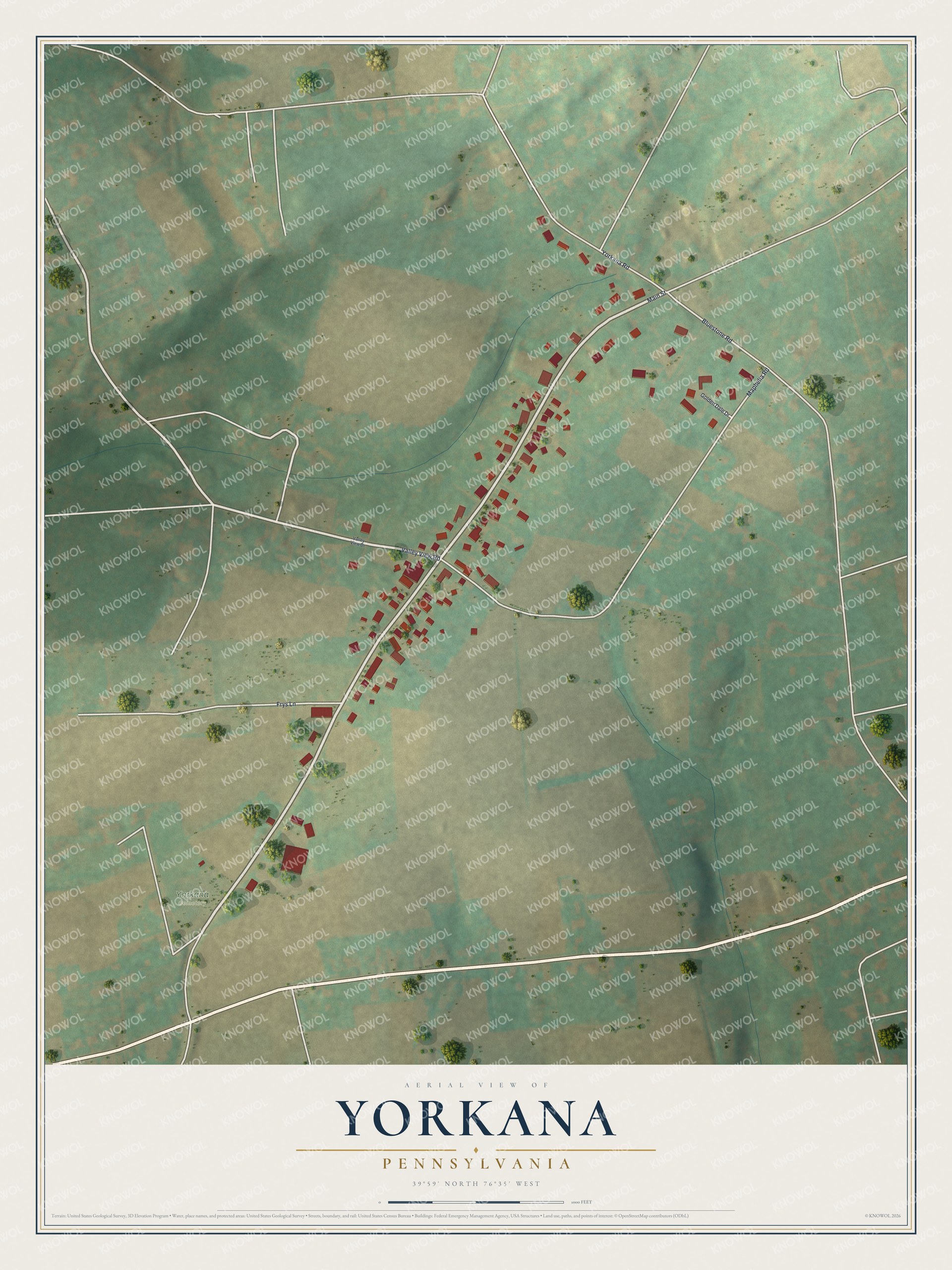 Watermarked full-map preview of Yorkana, Pennsylvania