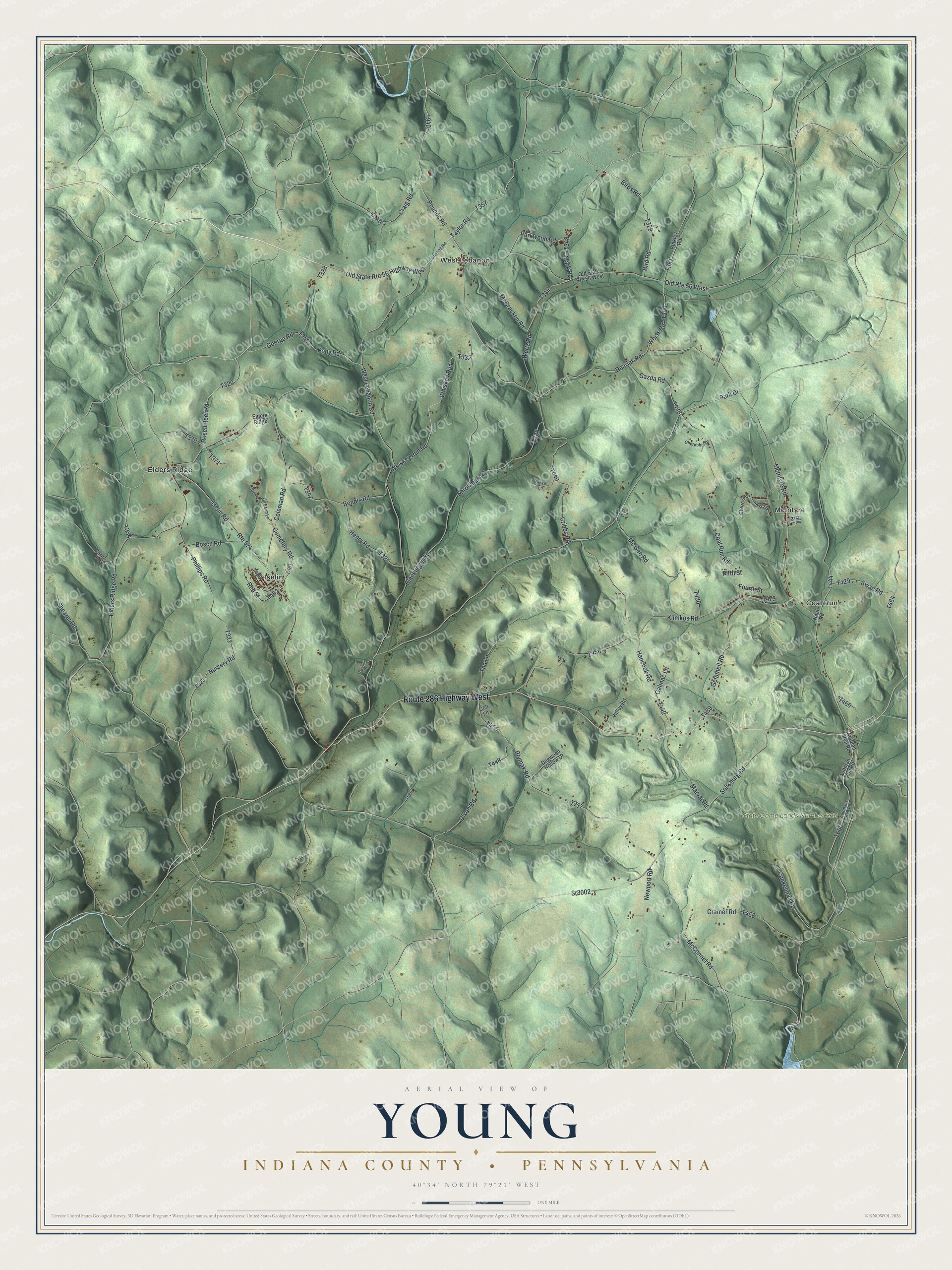 Watermarked full-map preview of Young, Pennsylvania