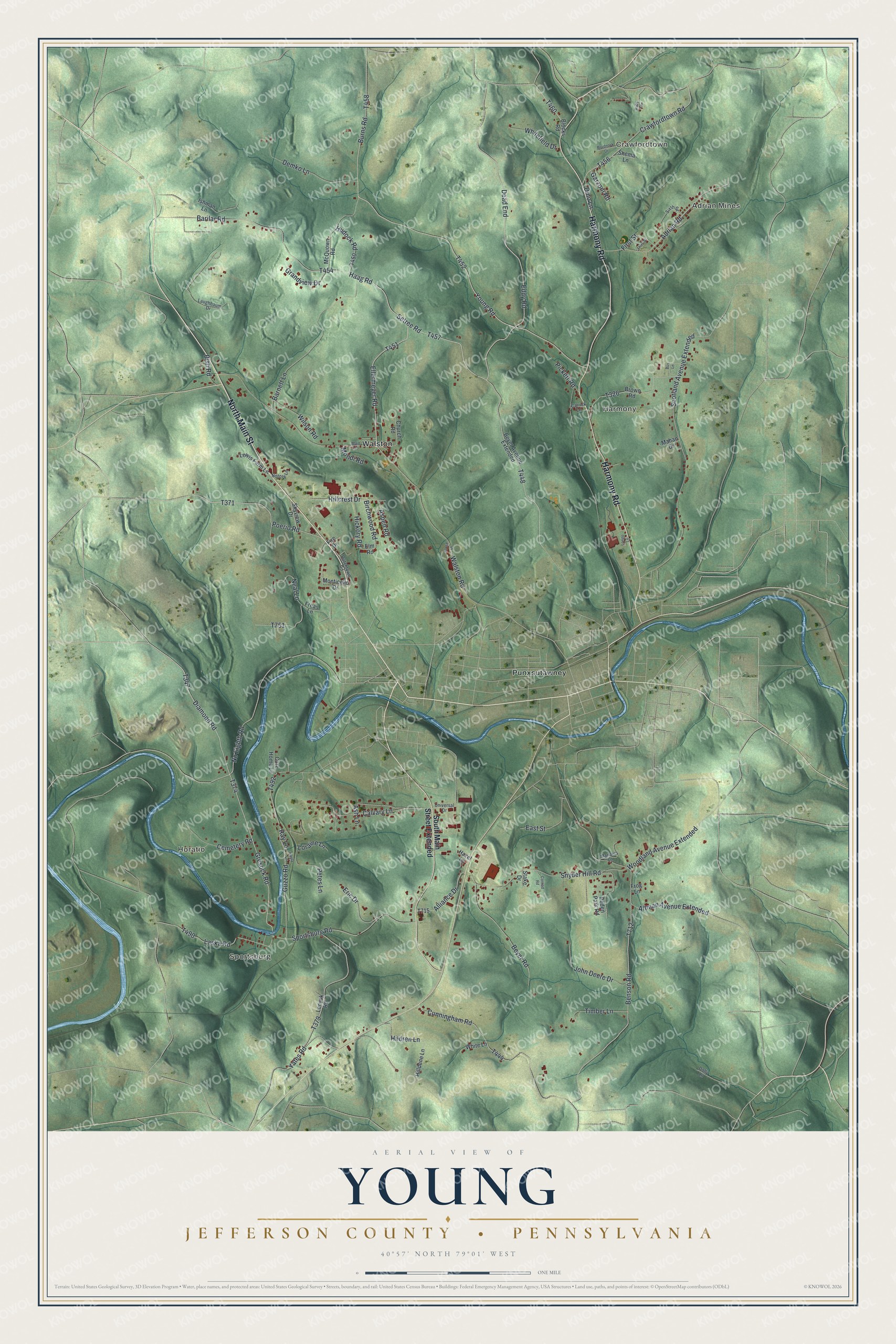 Watermarked full-map preview of Young, Pennsylvania