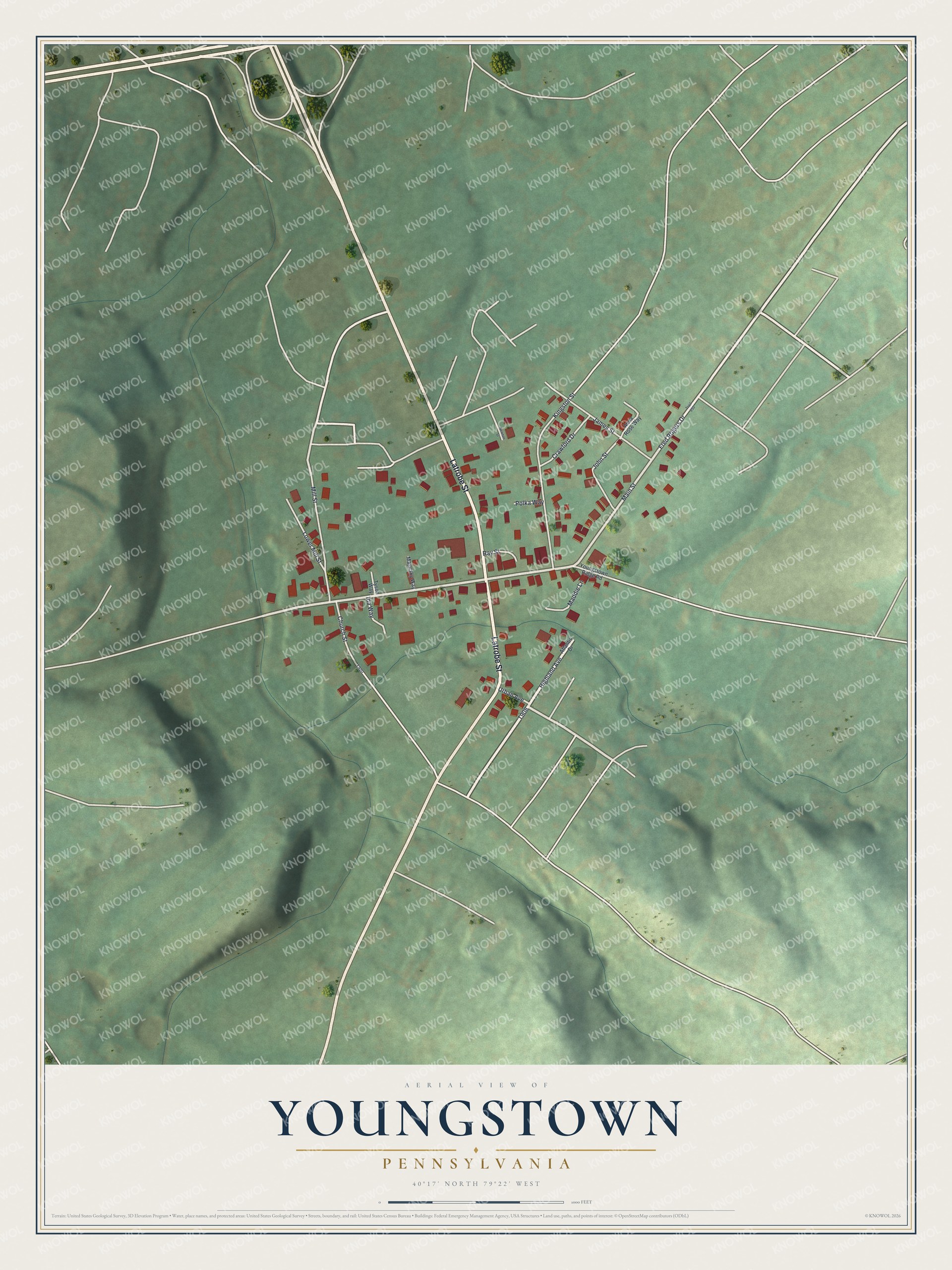 Watermarked full-map preview of Youngstown, Pennsylvania