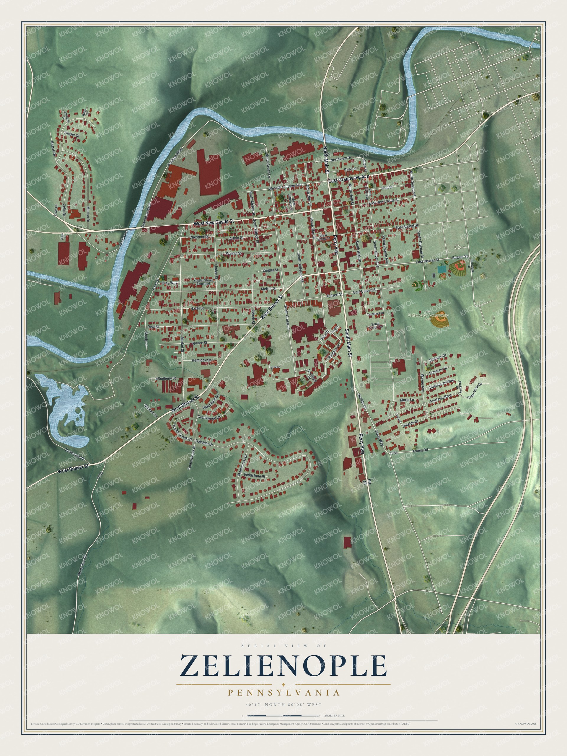 Watermarked full-map preview of Zelienople, Pennsylvania