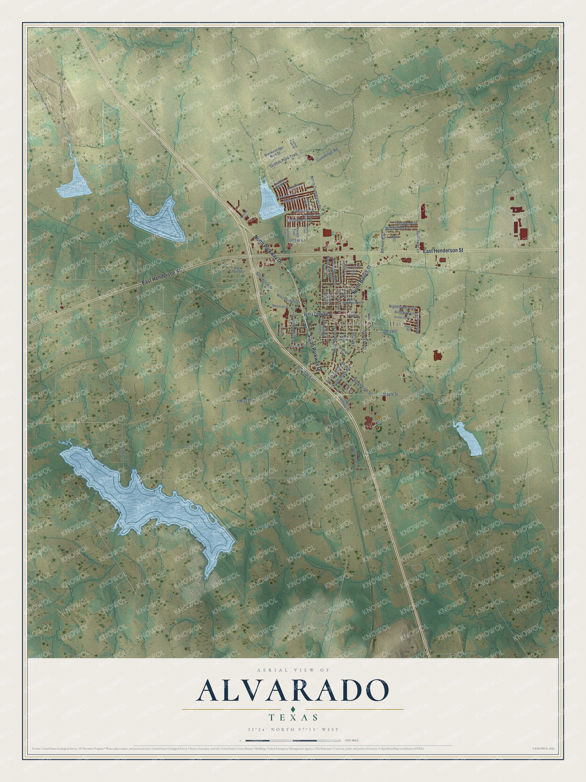 Watermarked full-map preview of Alvarado, Texas