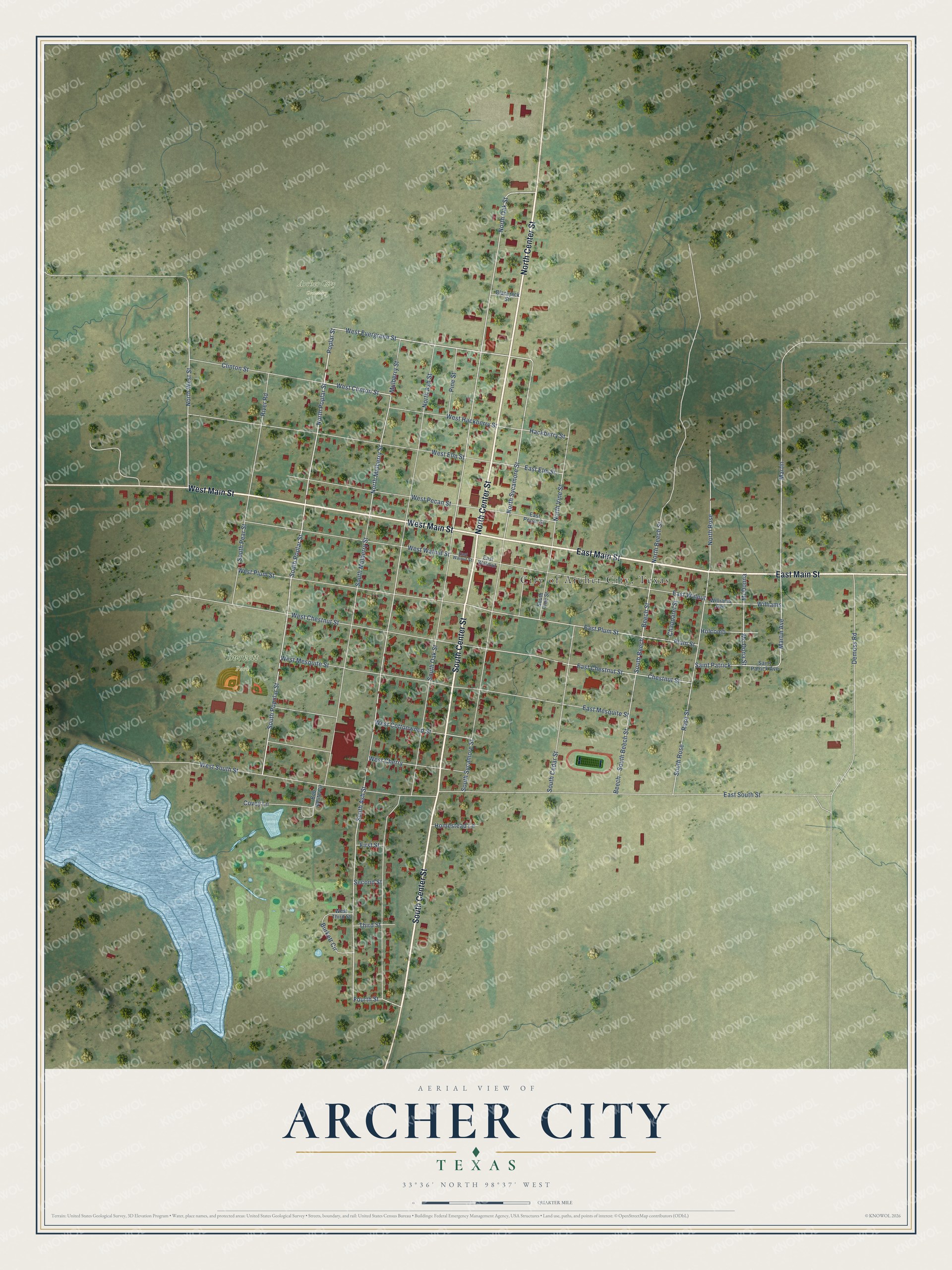 Watermarked full-map preview of Archer City, Texas