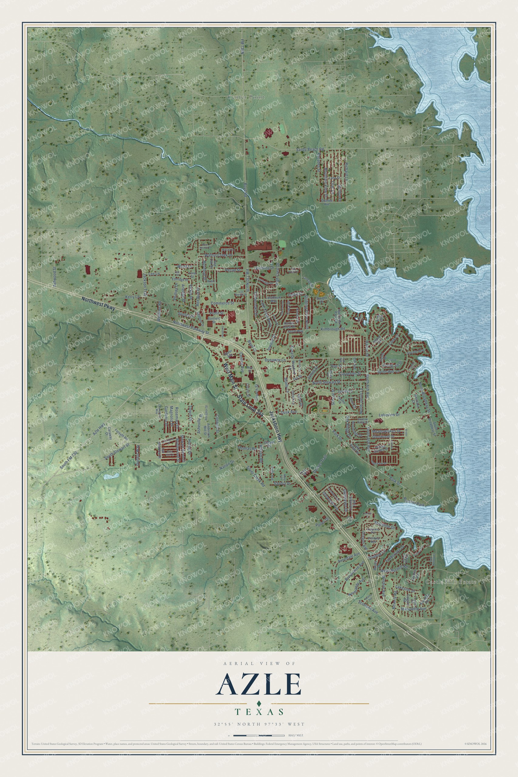 Watermarked full-map preview of Azle, Texas