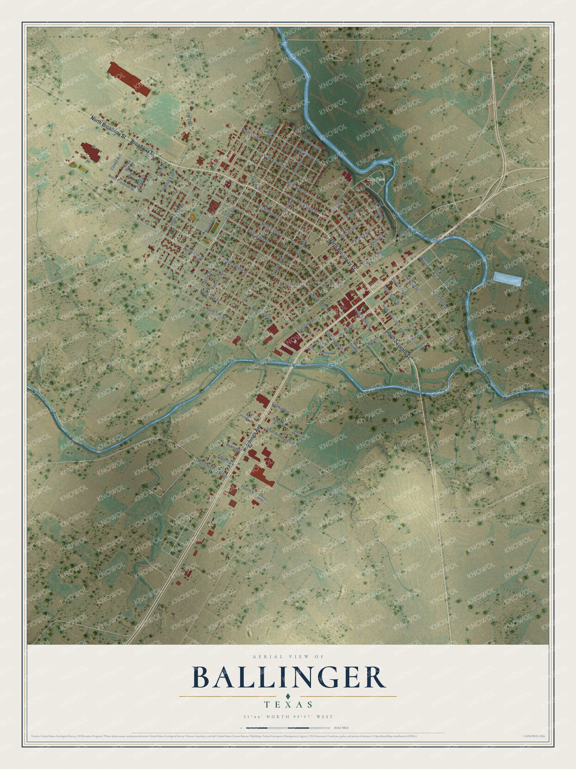 Watermarked full-map preview of Ballinger, Texas