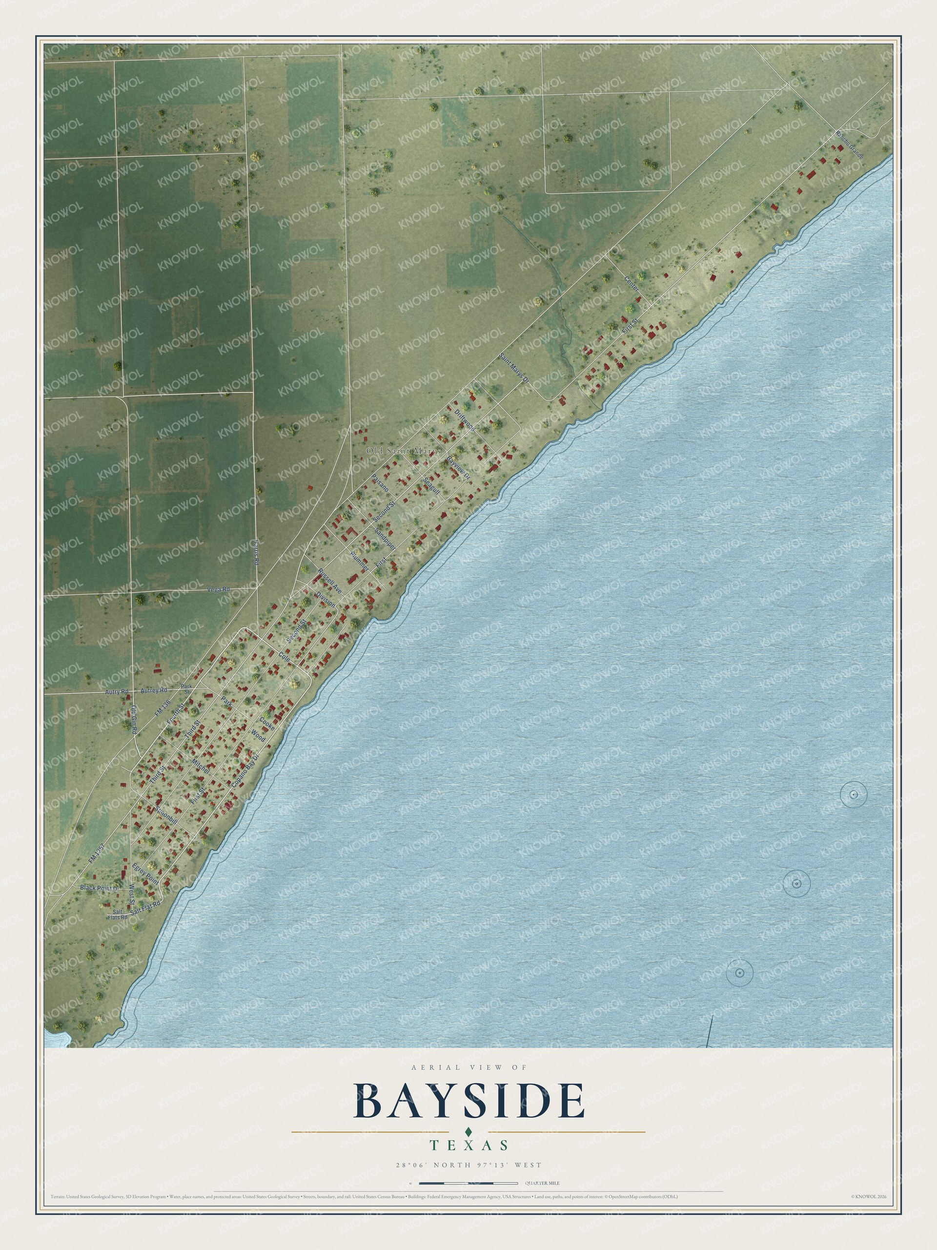 Watermarked full-map preview of Bayside, Texas