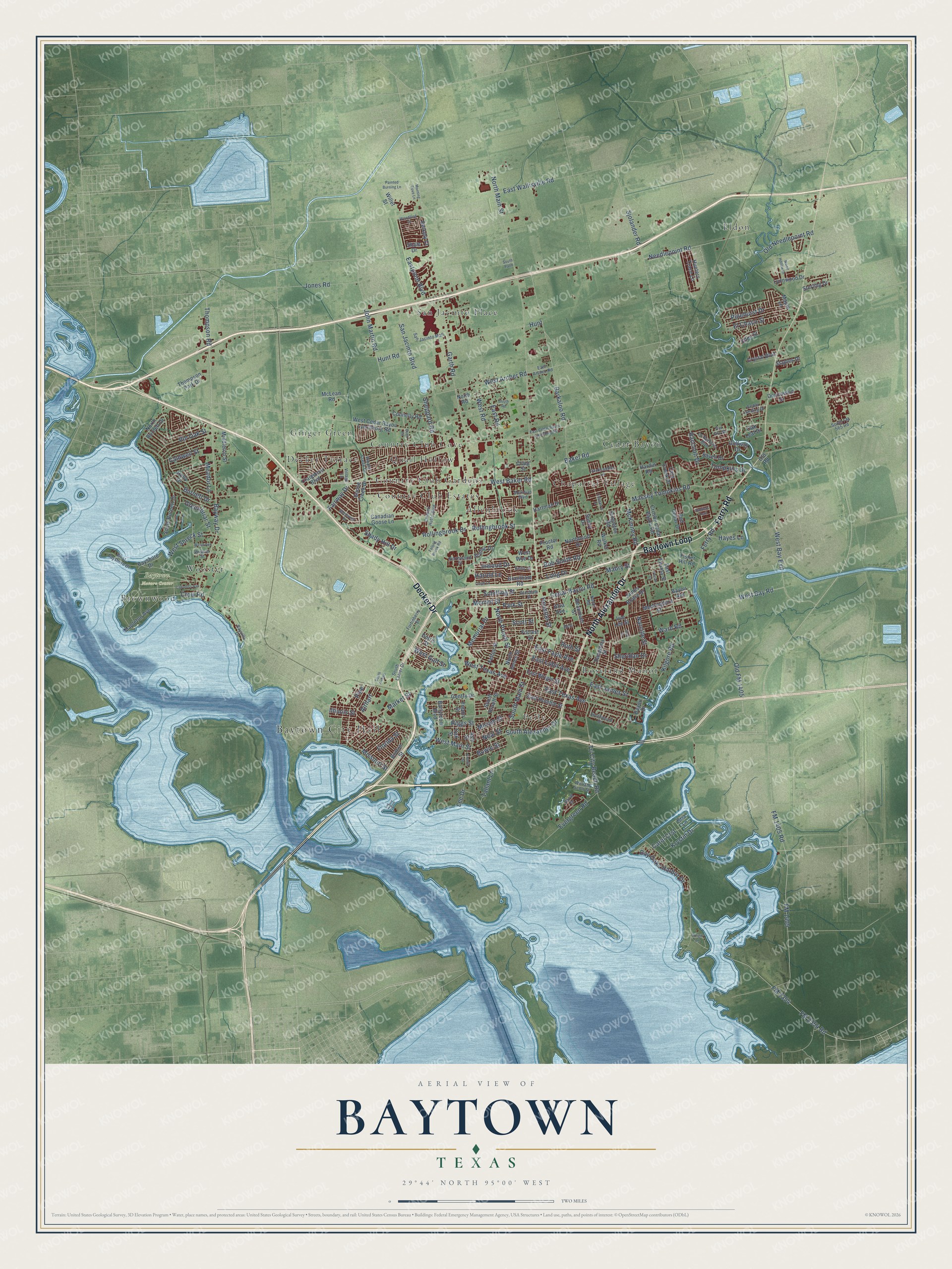 Watermarked full-map preview of Baytown, Texas