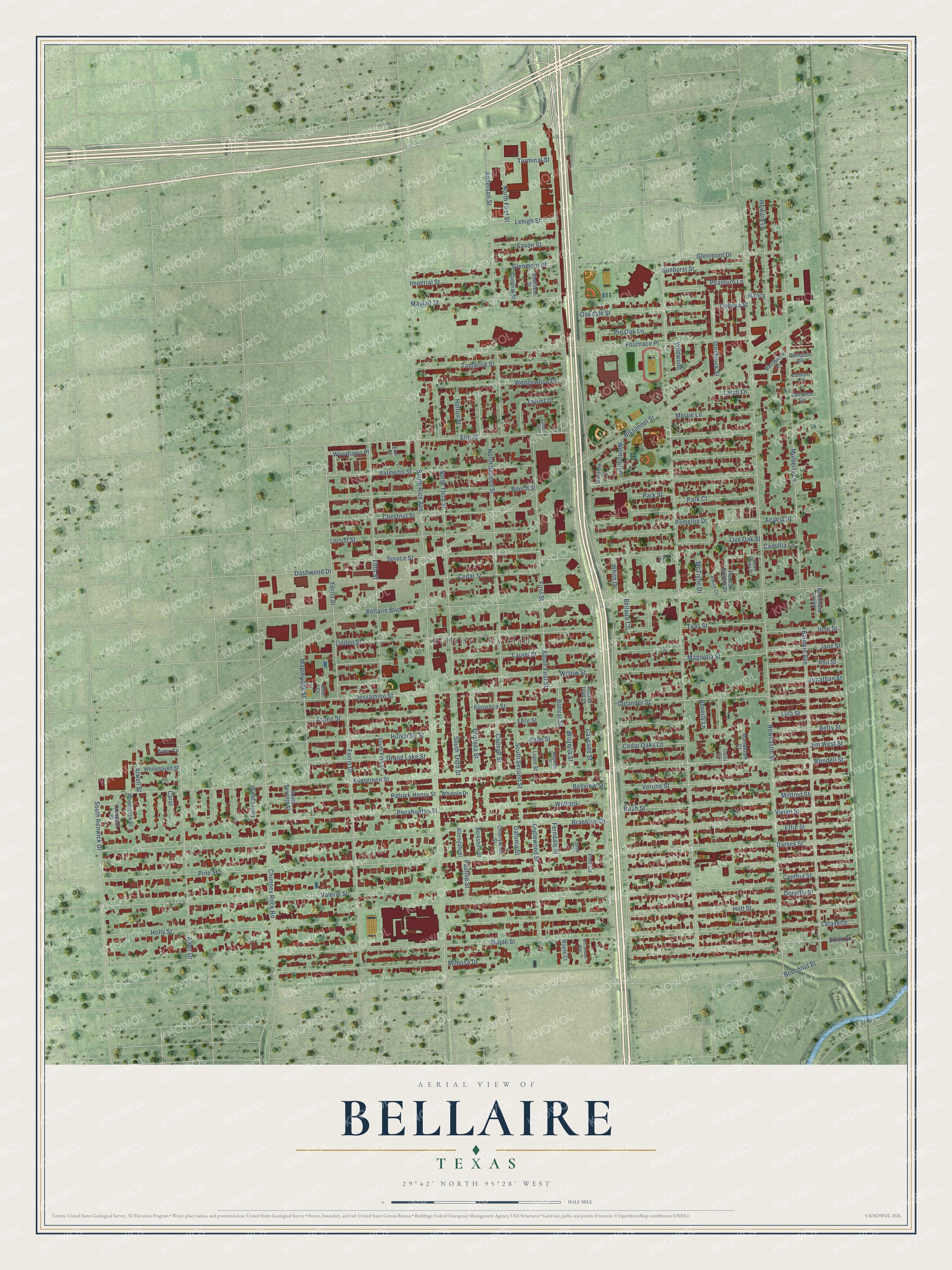 Watermarked full-map preview of Bellaire, Texas