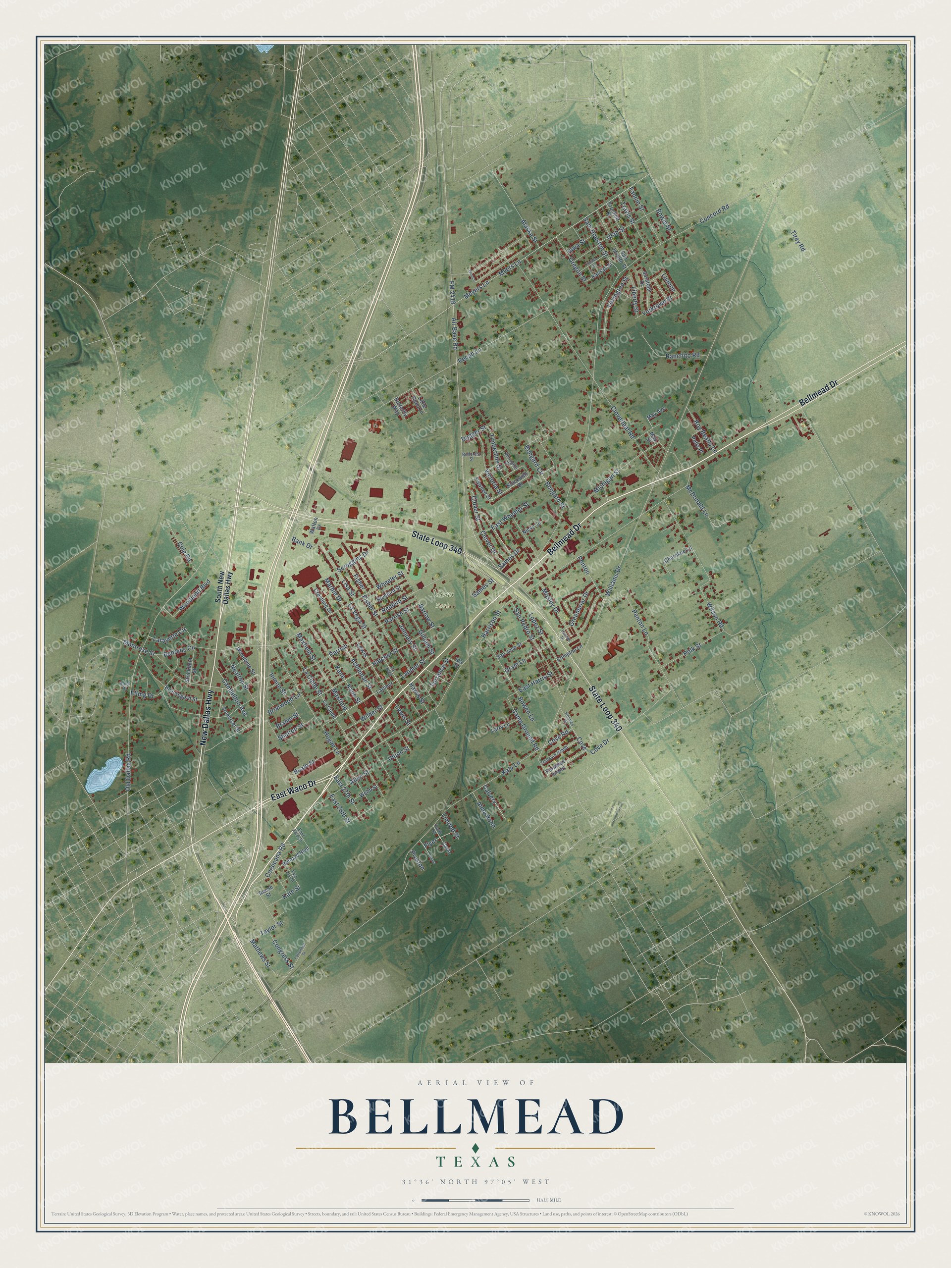 Watermarked full-map preview of Bellmead, Texas