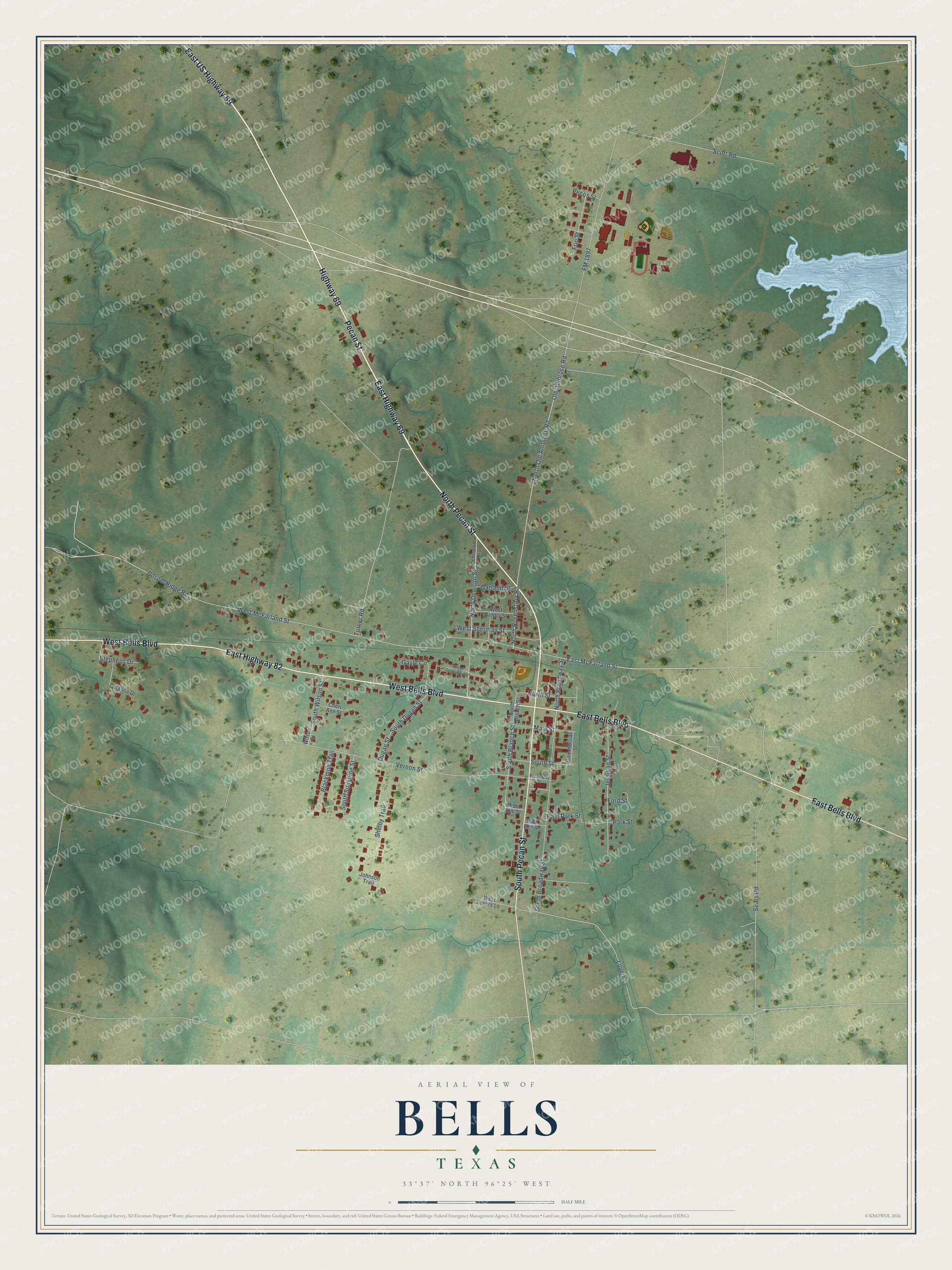 Watermarked full-map preview of Bells, Texas