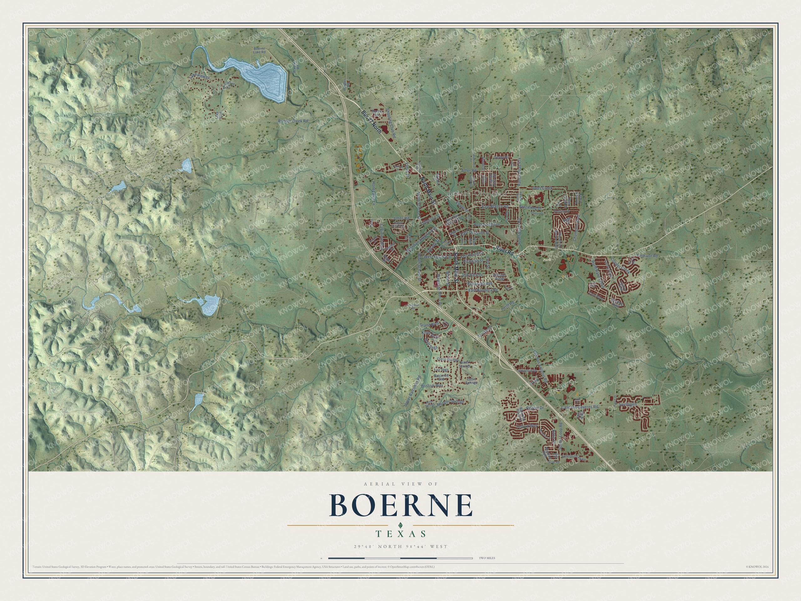 Watermarked full-map preview of Boerne, Texas