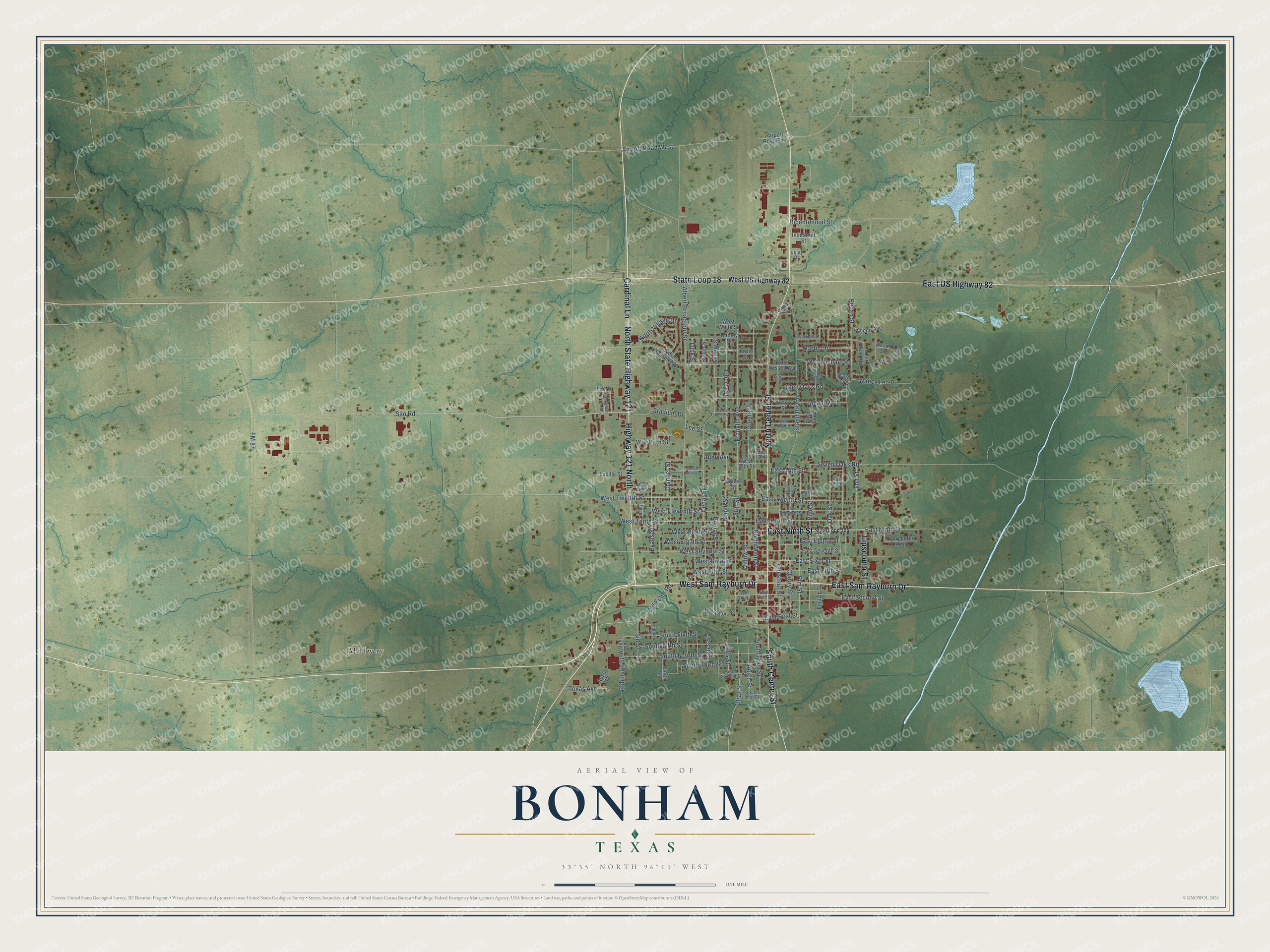 Watermarked full-map preview of Bonham, Texas