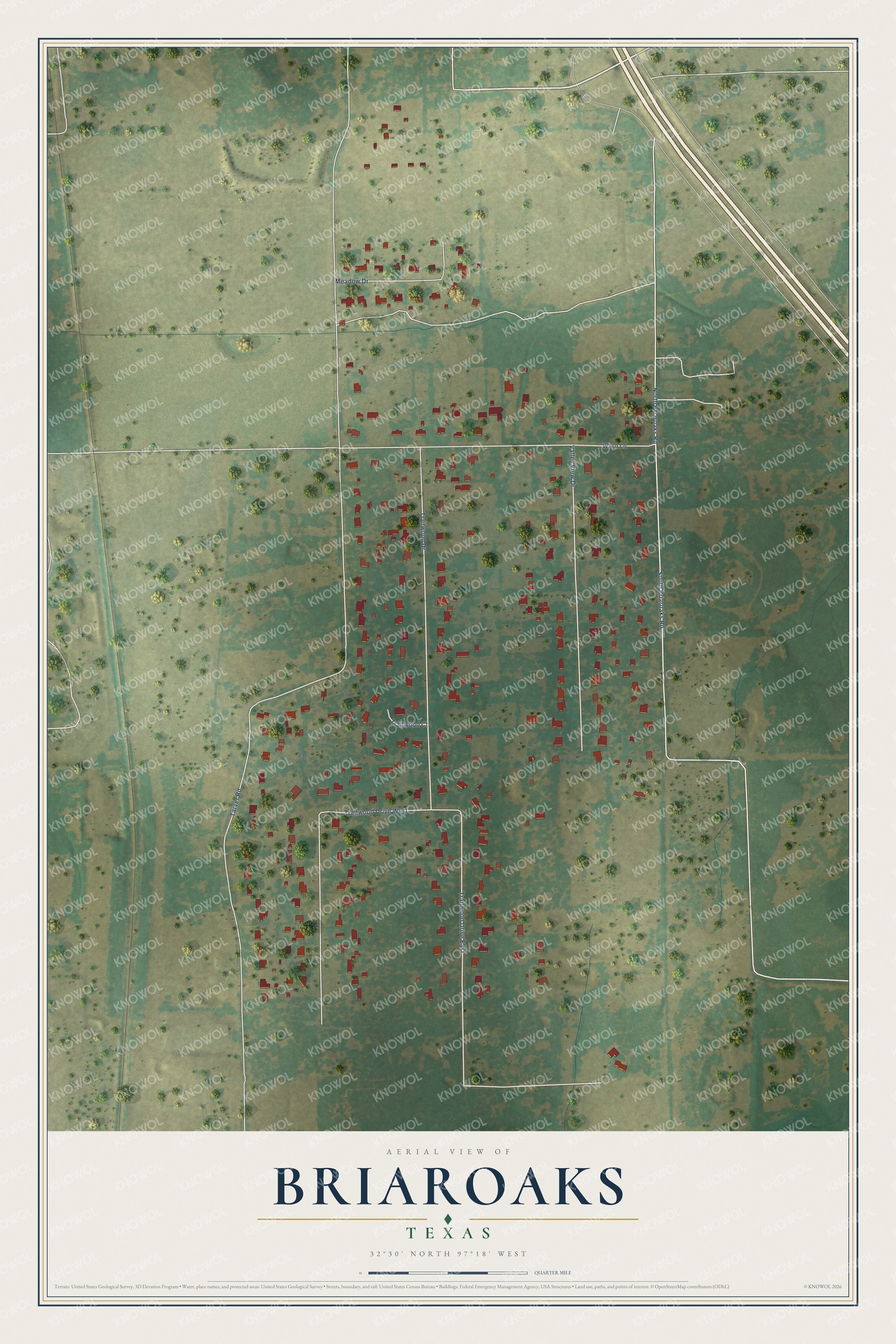 Watermarked full-map preview of Briaroaks, Texas
