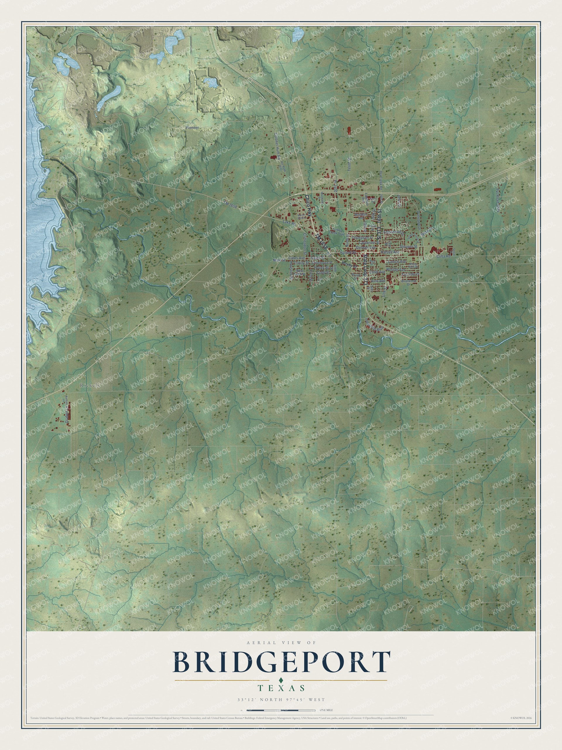 Watermarked full-map preview of Bridgeport, Texas