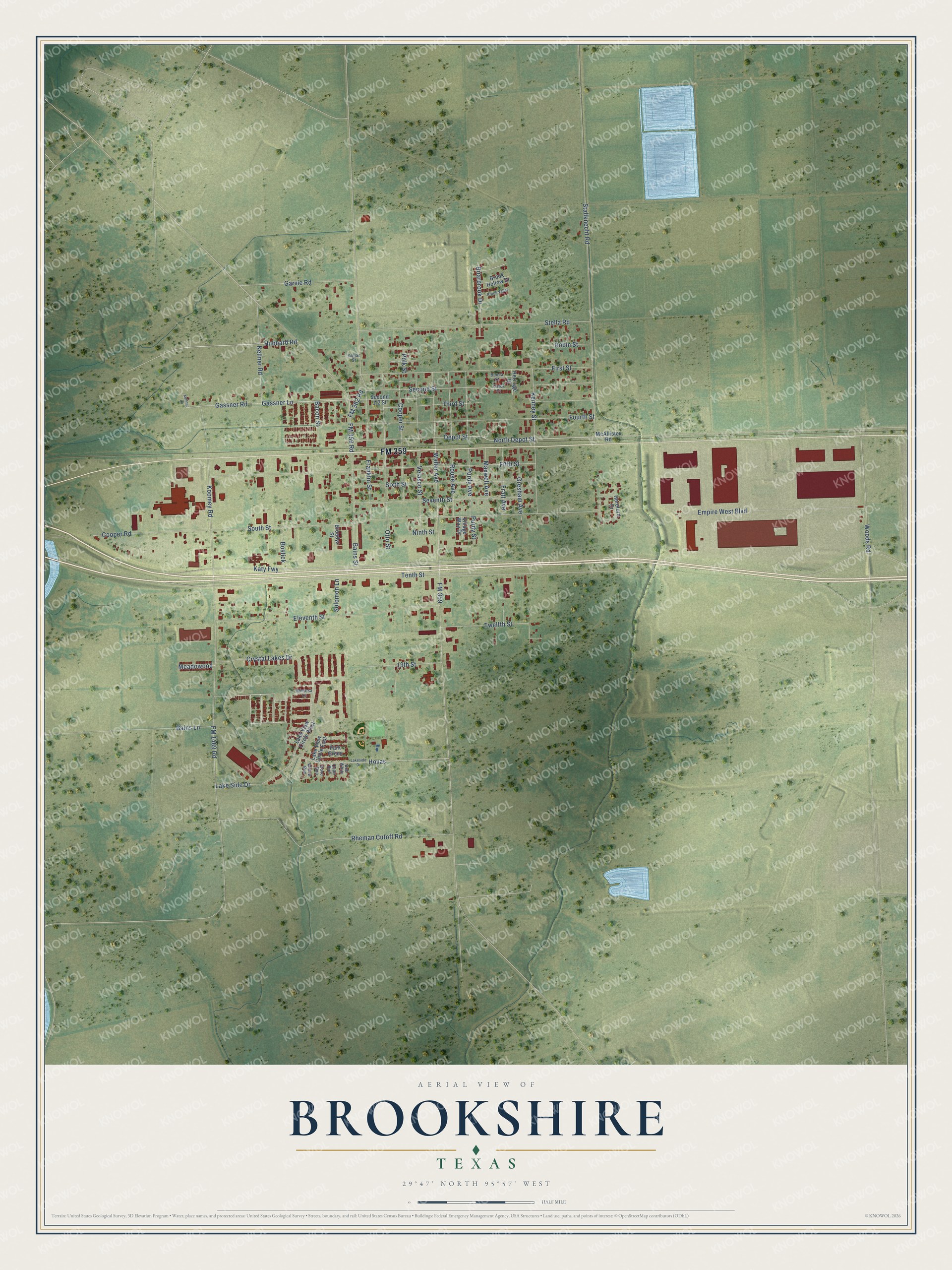Watermarked full-map preview of Brookshire, Texas