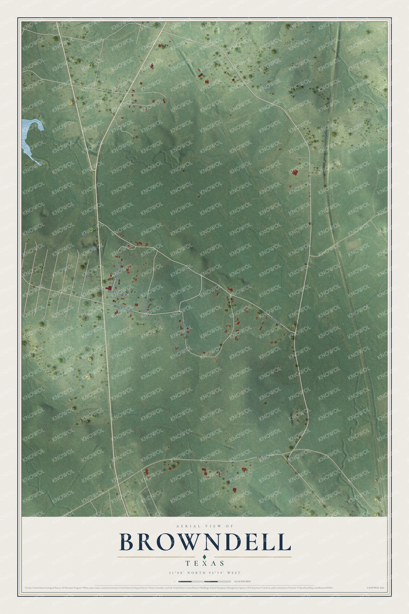 Watermarked full-map preview of Browndell, Texas