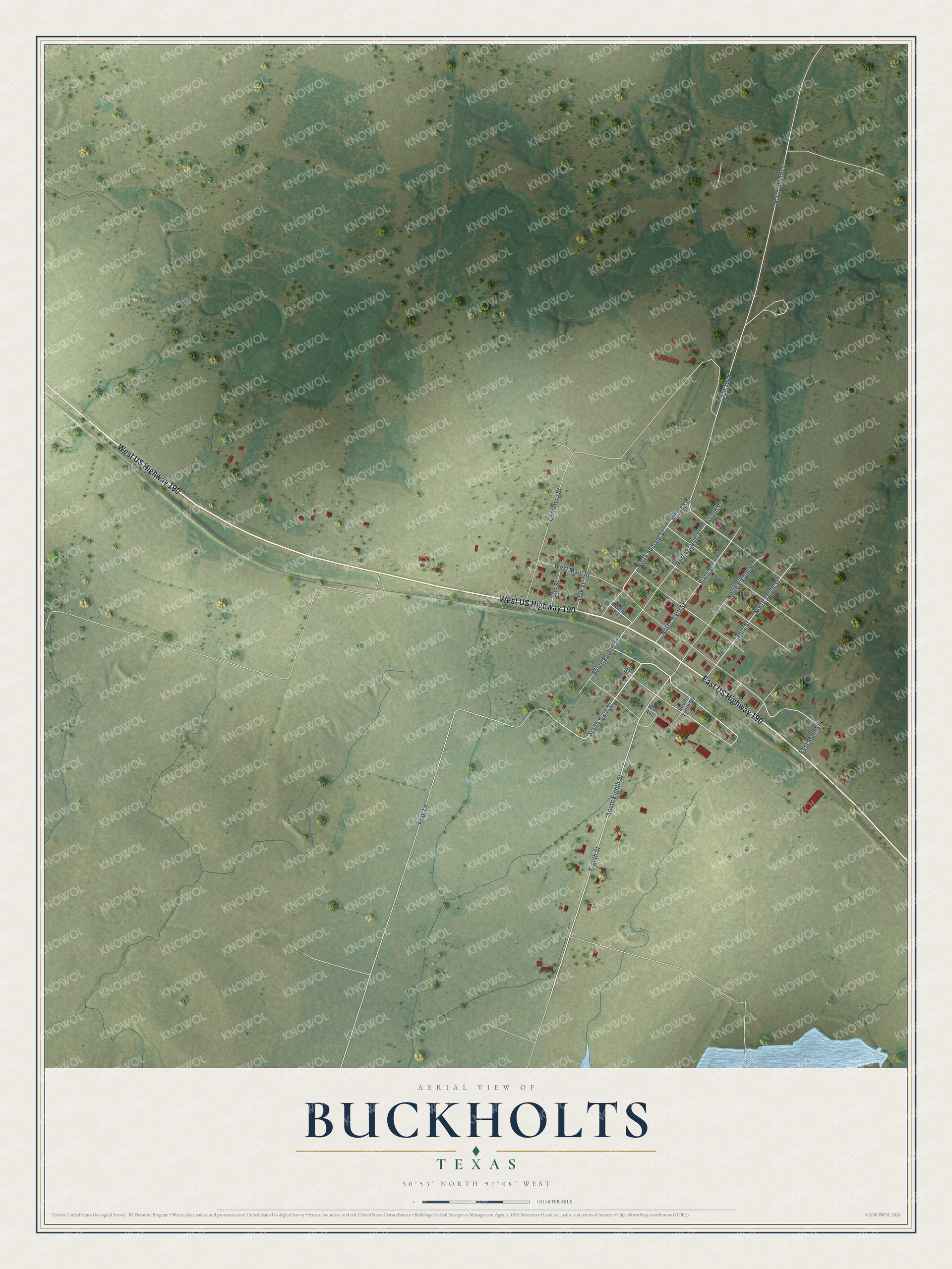 Watermarked full-map preview of Buckholts, Texas