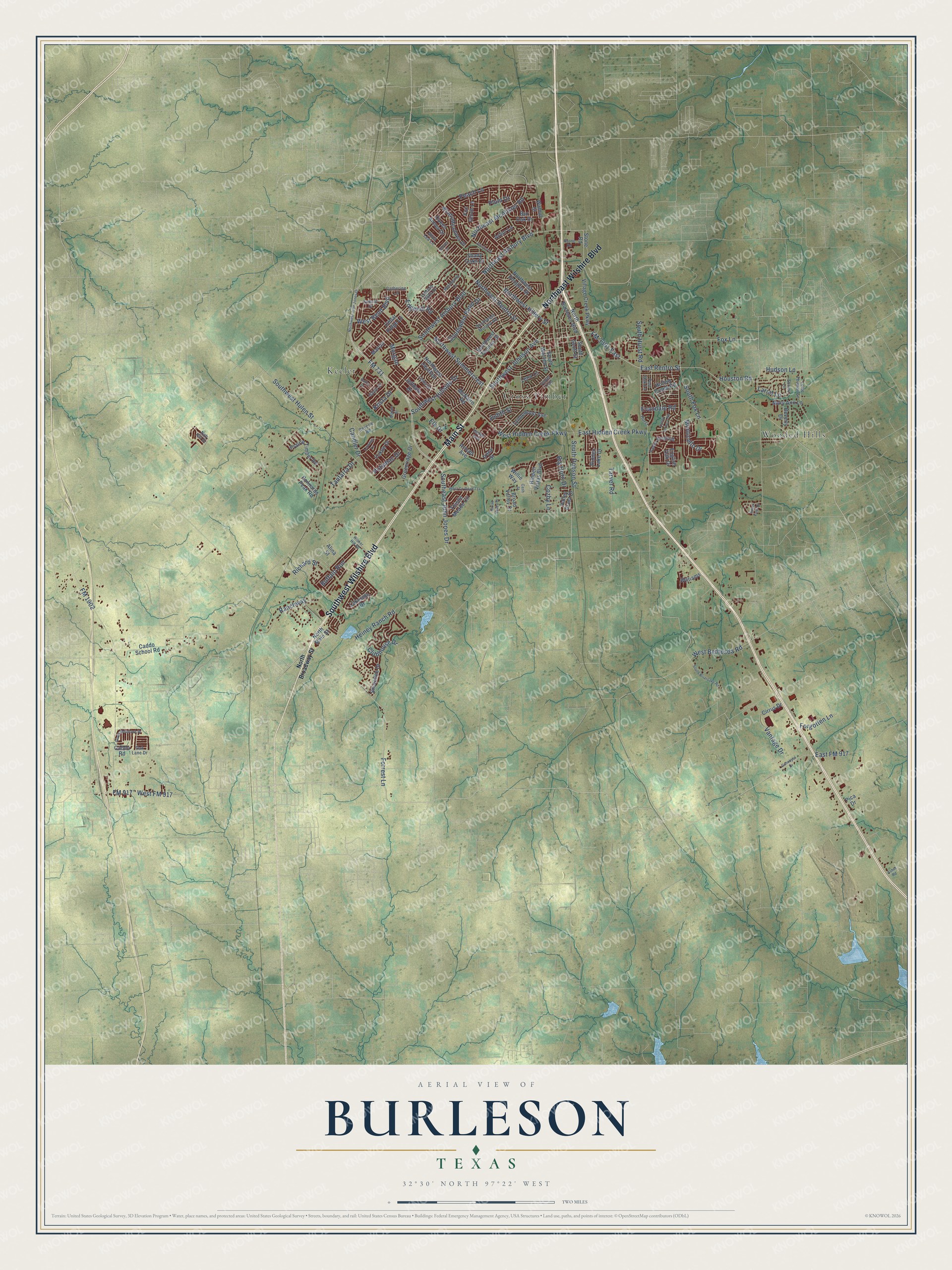 Watermarked full-map preview of Burleson, Texas