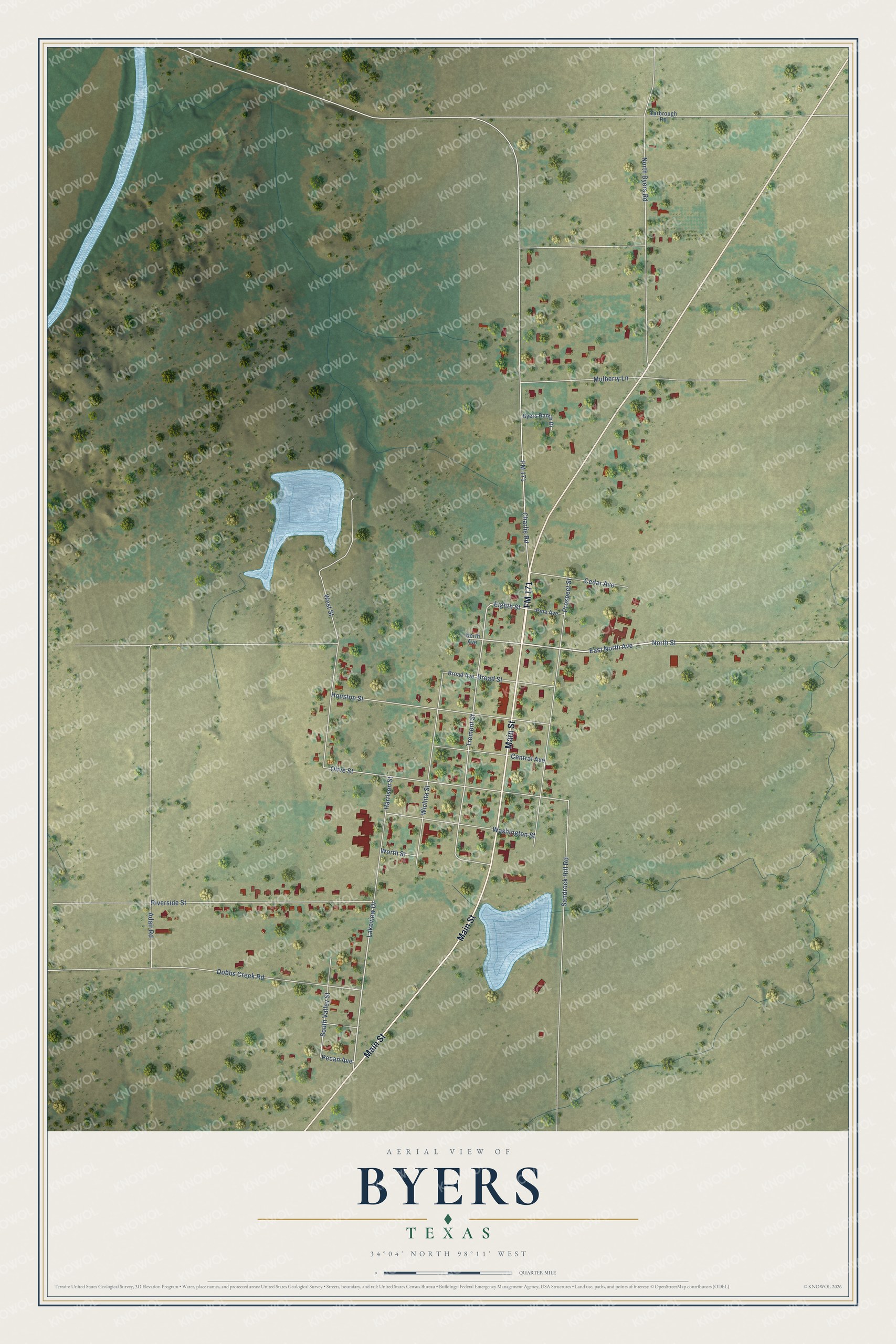 Watermarked full-map preview of Byers, Texas