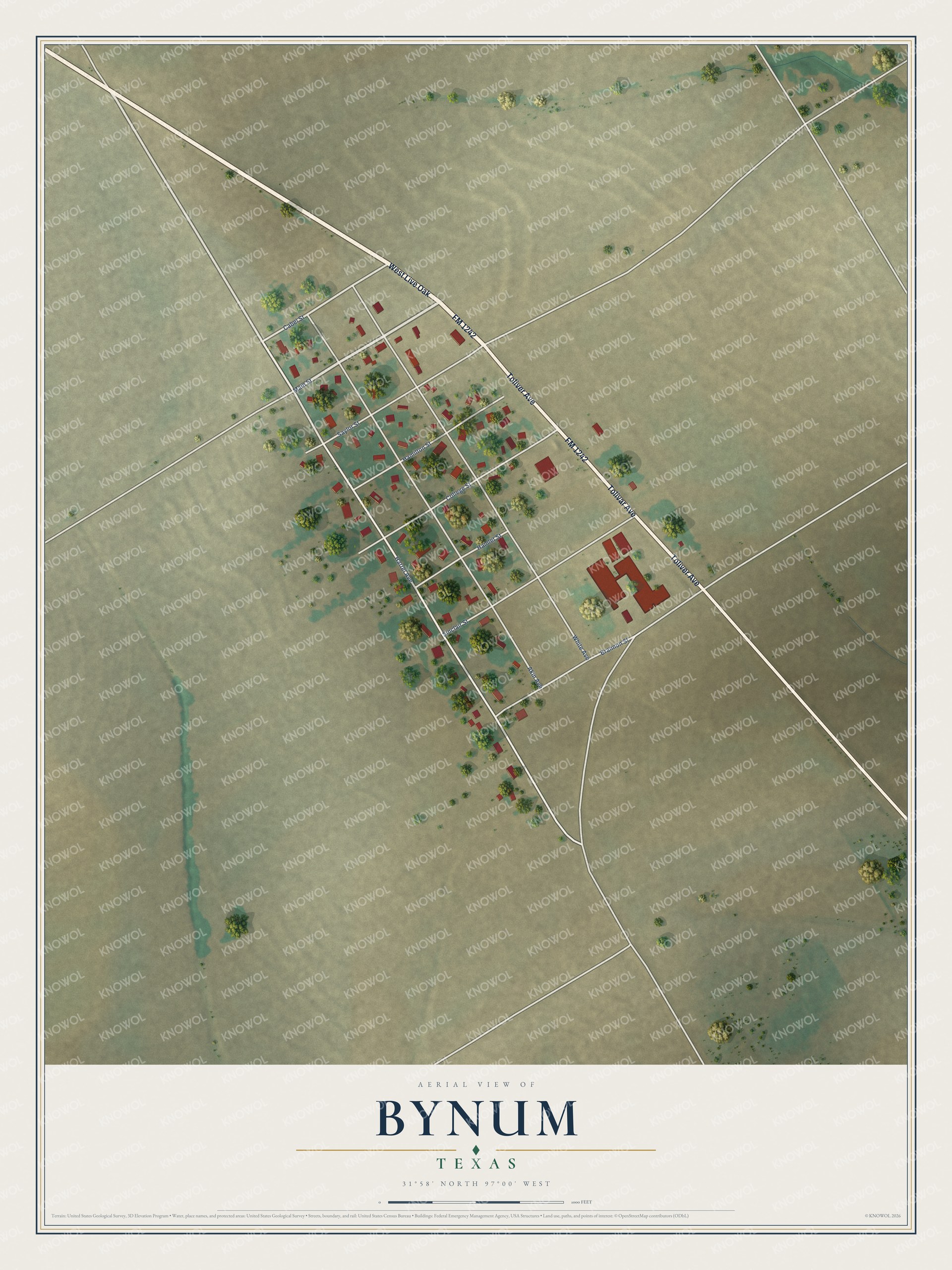 Watermarked full-map preview of Bynum, Texas