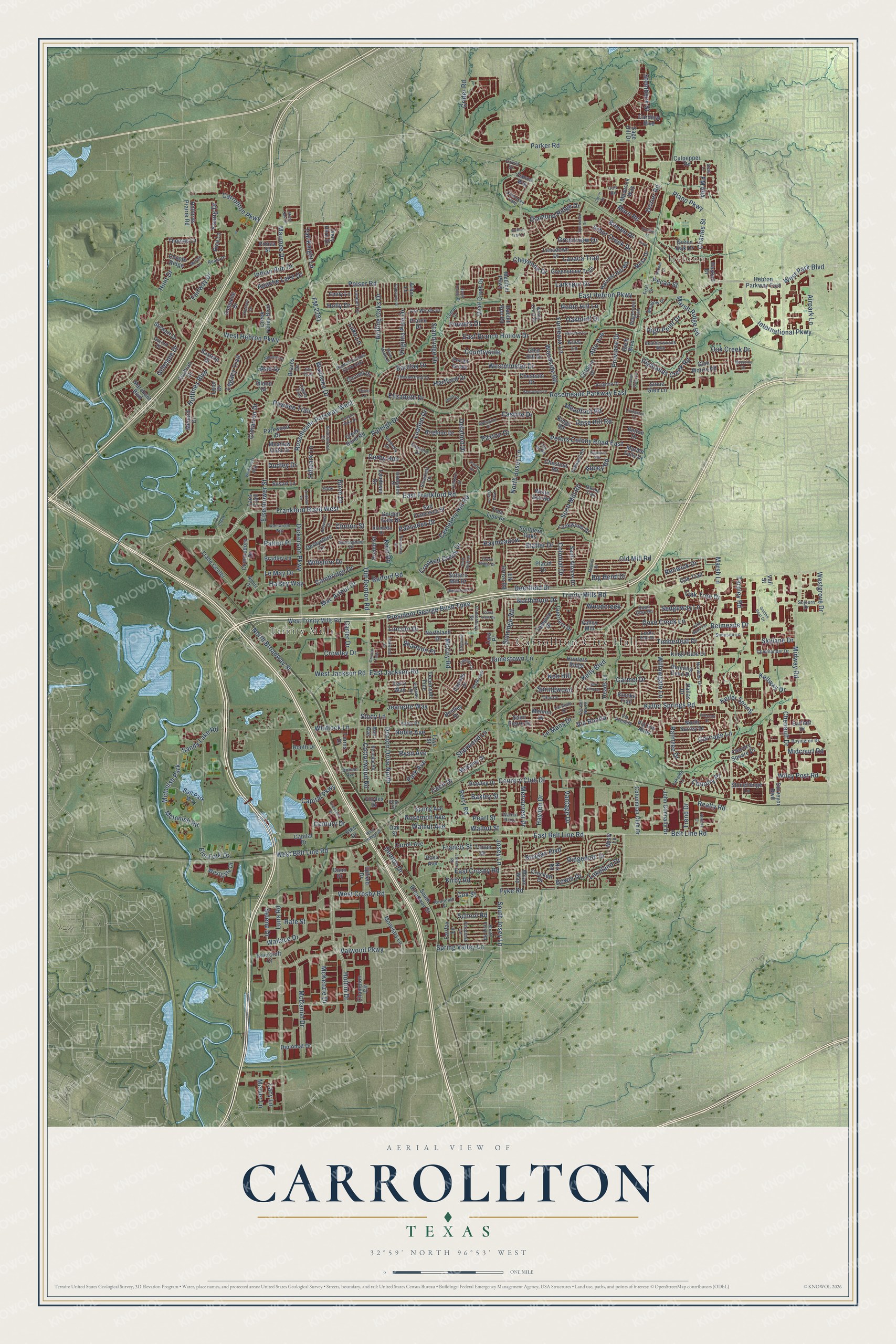 Watermarked full-map preview of Carrollton, Texas