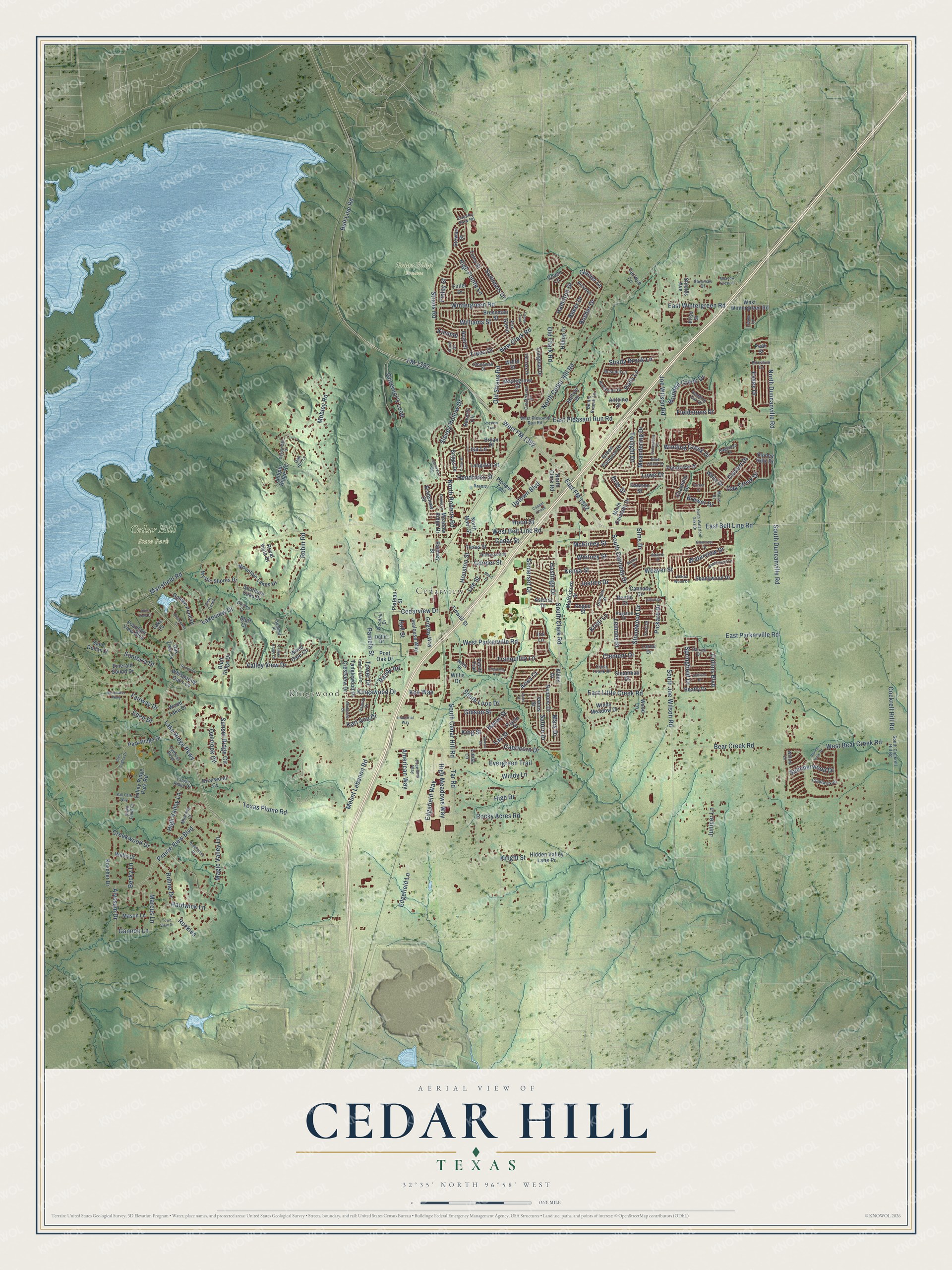 Watermarked full-map preview of Cedar Hill, Texas
