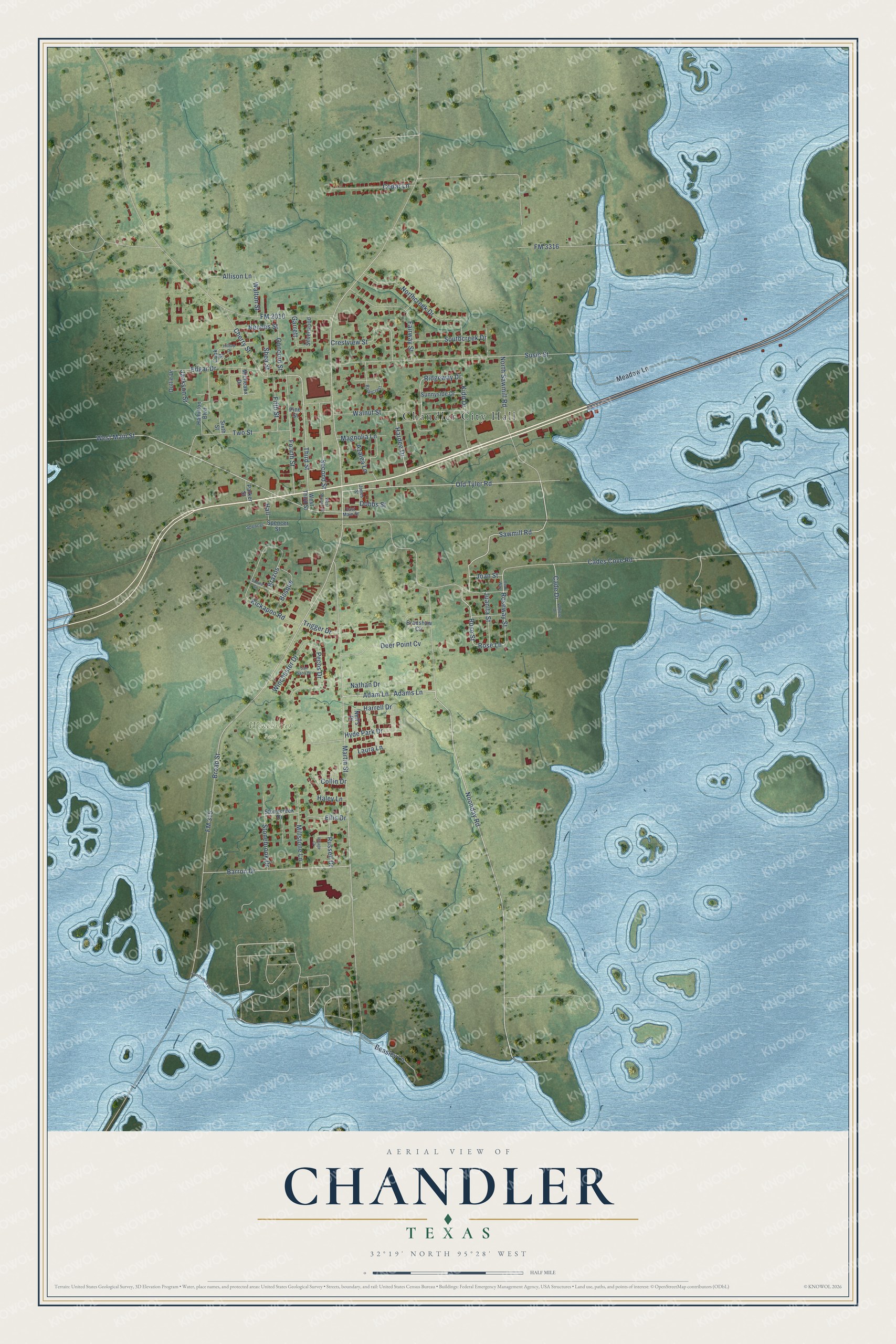 Watermarked full-map preview of Chandler, Texas