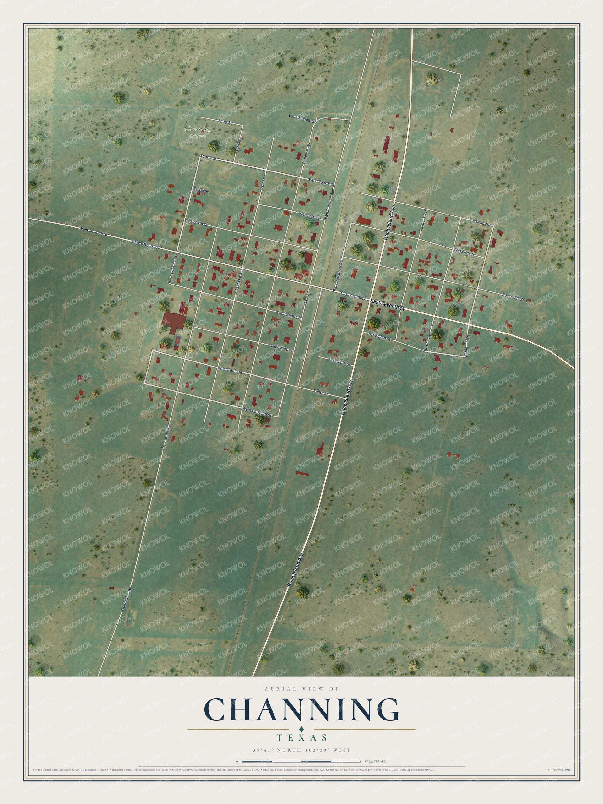 Watermarked full-map preview of Channing, Texas