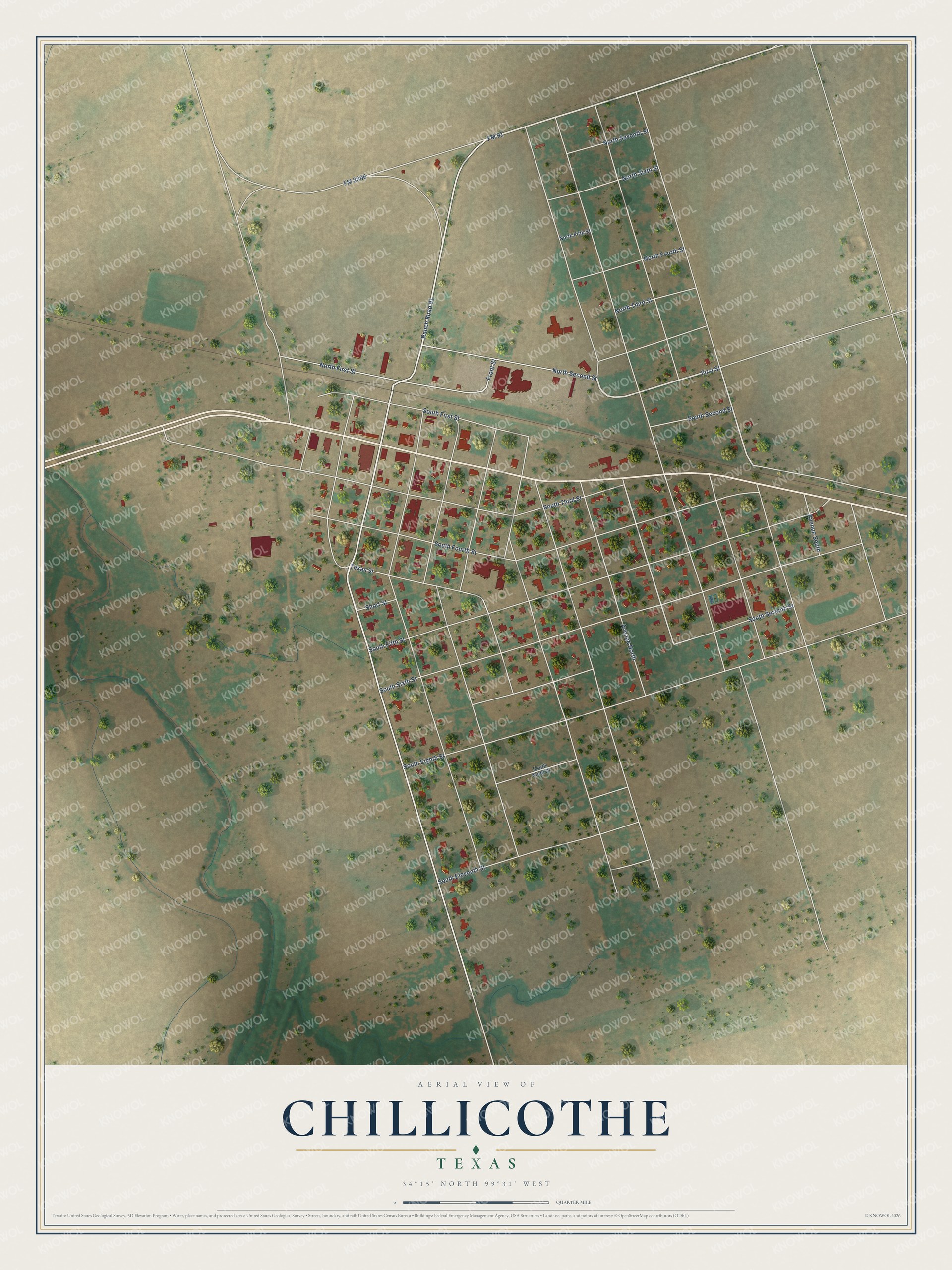 Watermarked full-map preview of Chillicothe, Texas