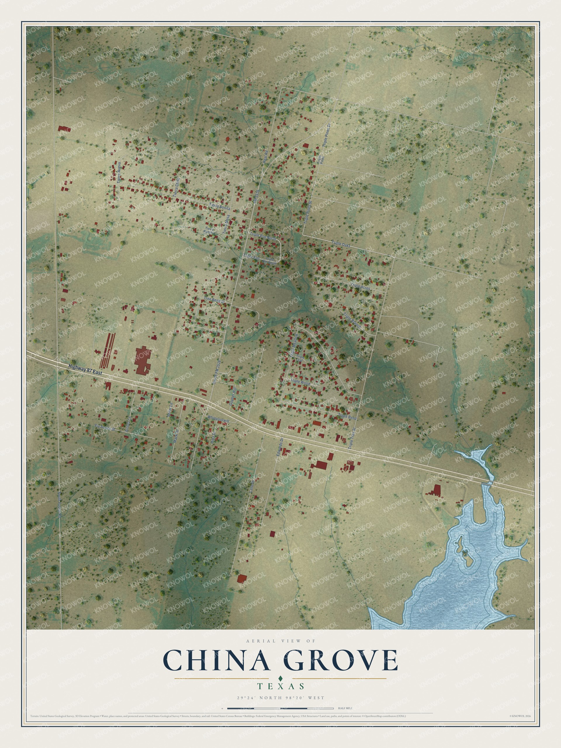 Watermarked full-map preview of China Grove, Texas