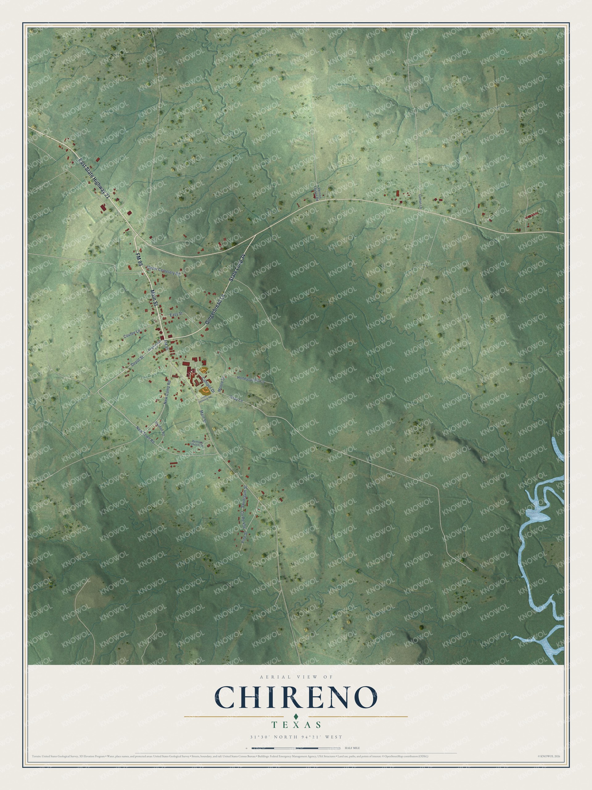 Watermarked full-map preview of Chireno, Texas