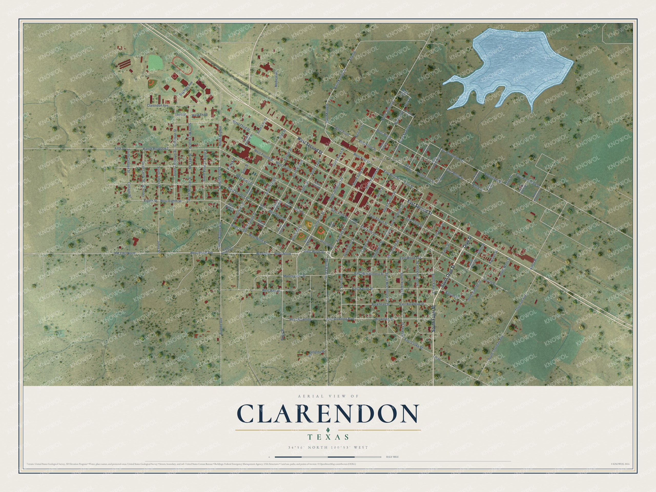 Watermarked full-map preview of Clarendon, Texas
