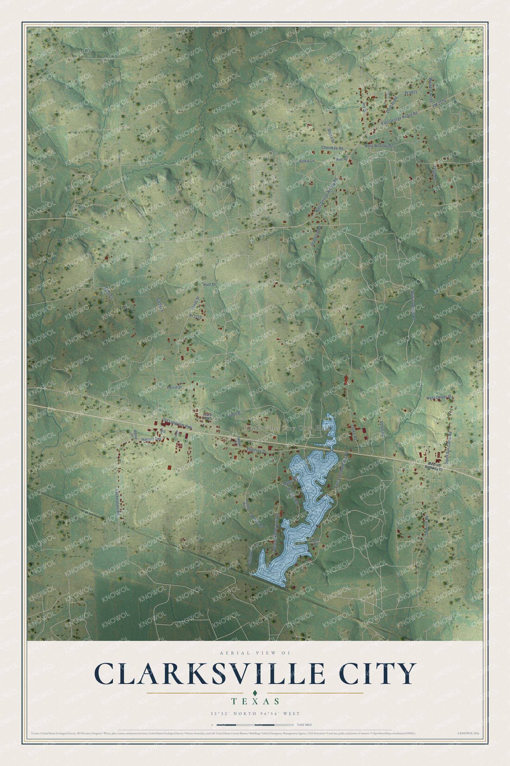 Watermarked full-map preview of Clarksville City, Texas
