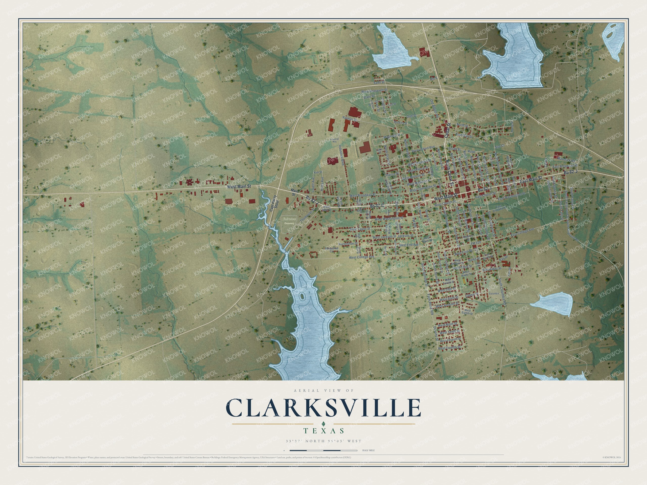Watermarked full-map preview of Clarksville, Texas