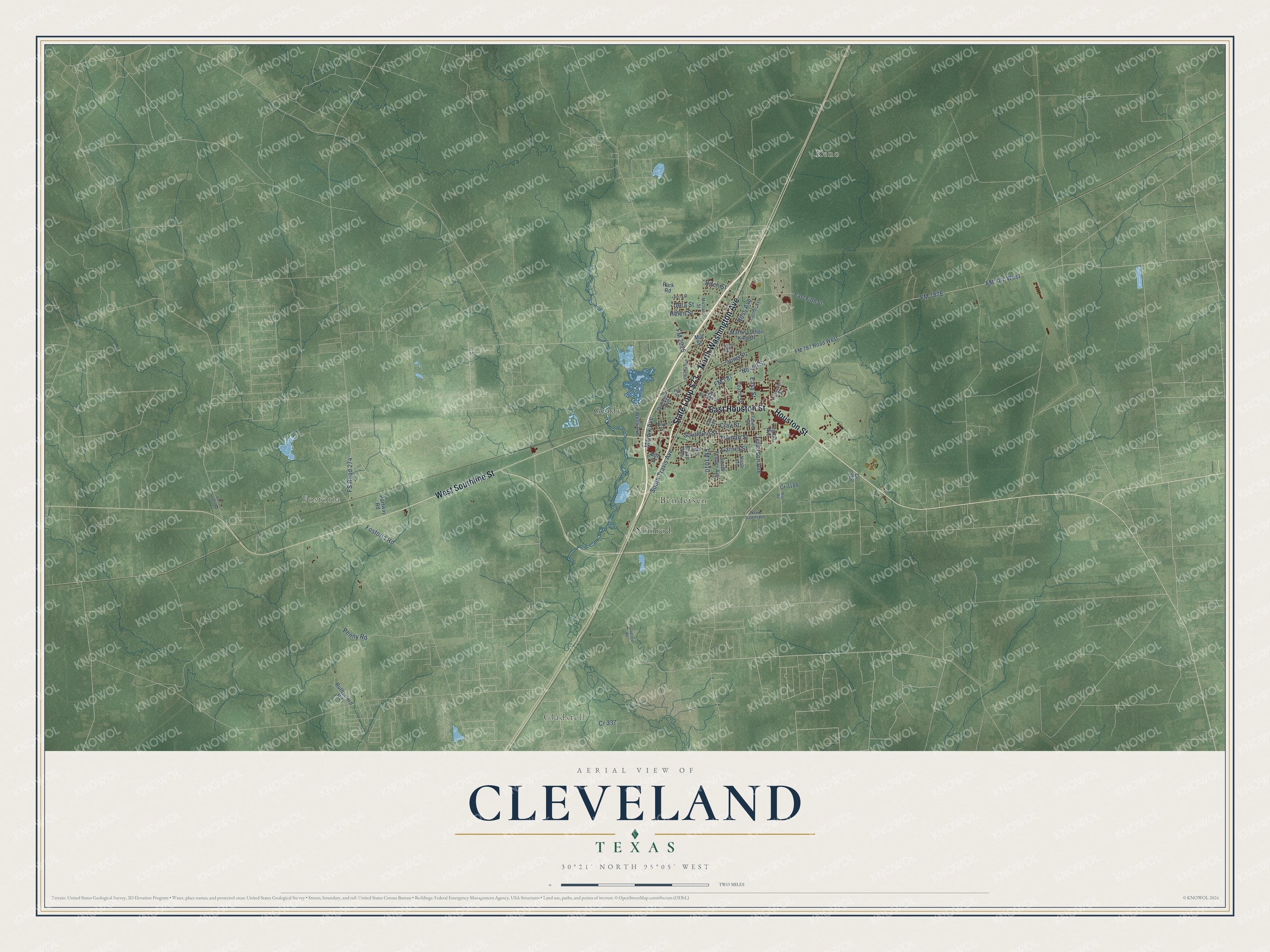 Watermarked full-map preview of Cleveland, Texas