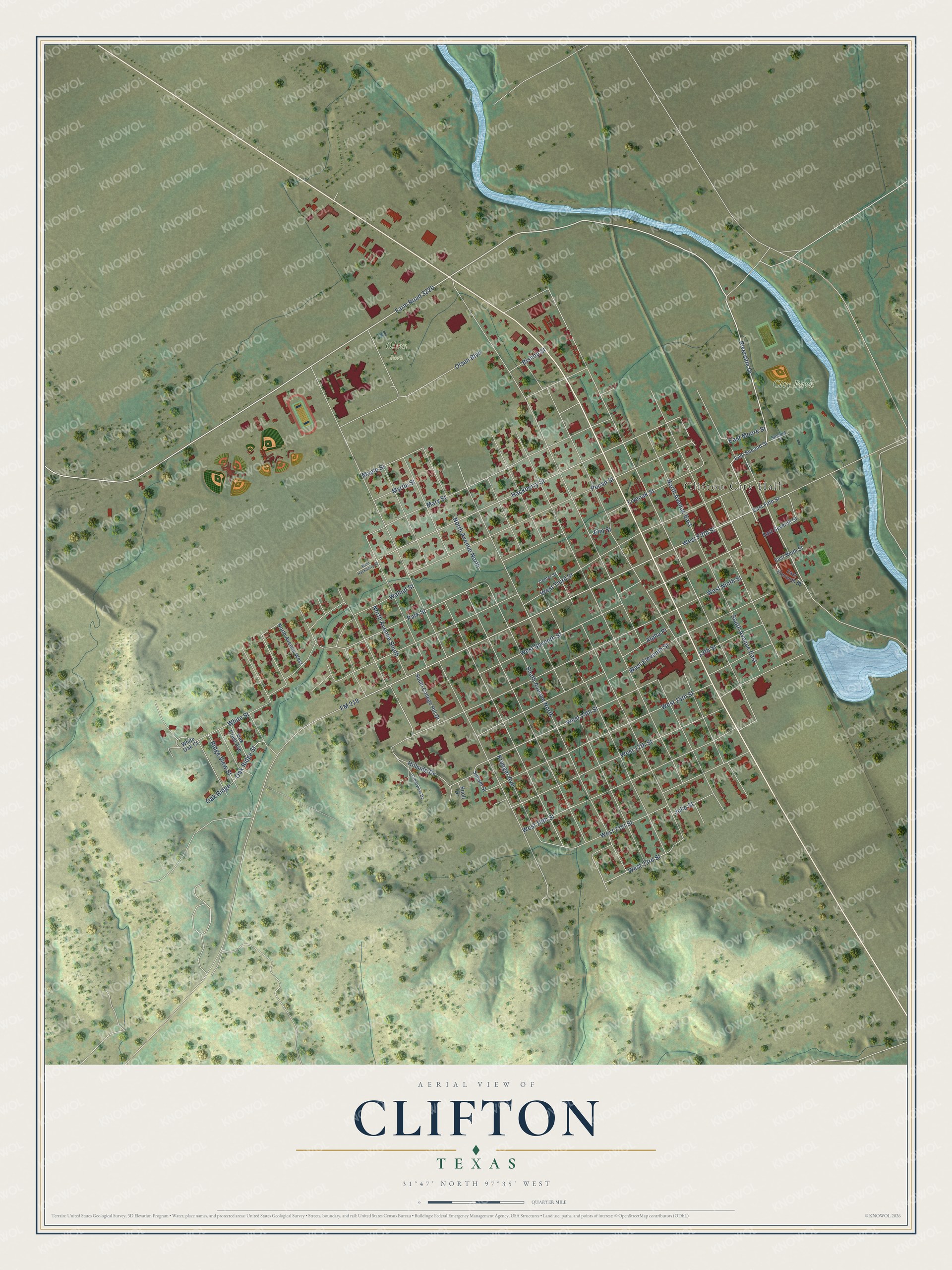 Watermarked full-map preview of Clifton, Texas