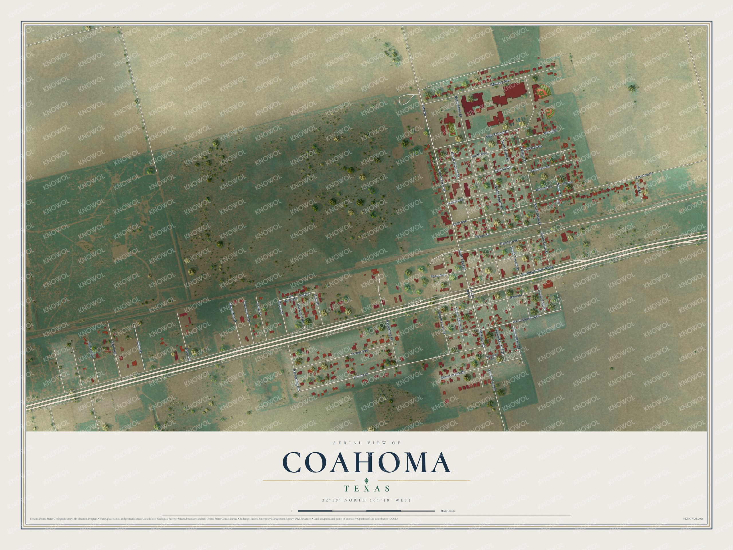 Watermarked full-map preview of Coahoma, Texas