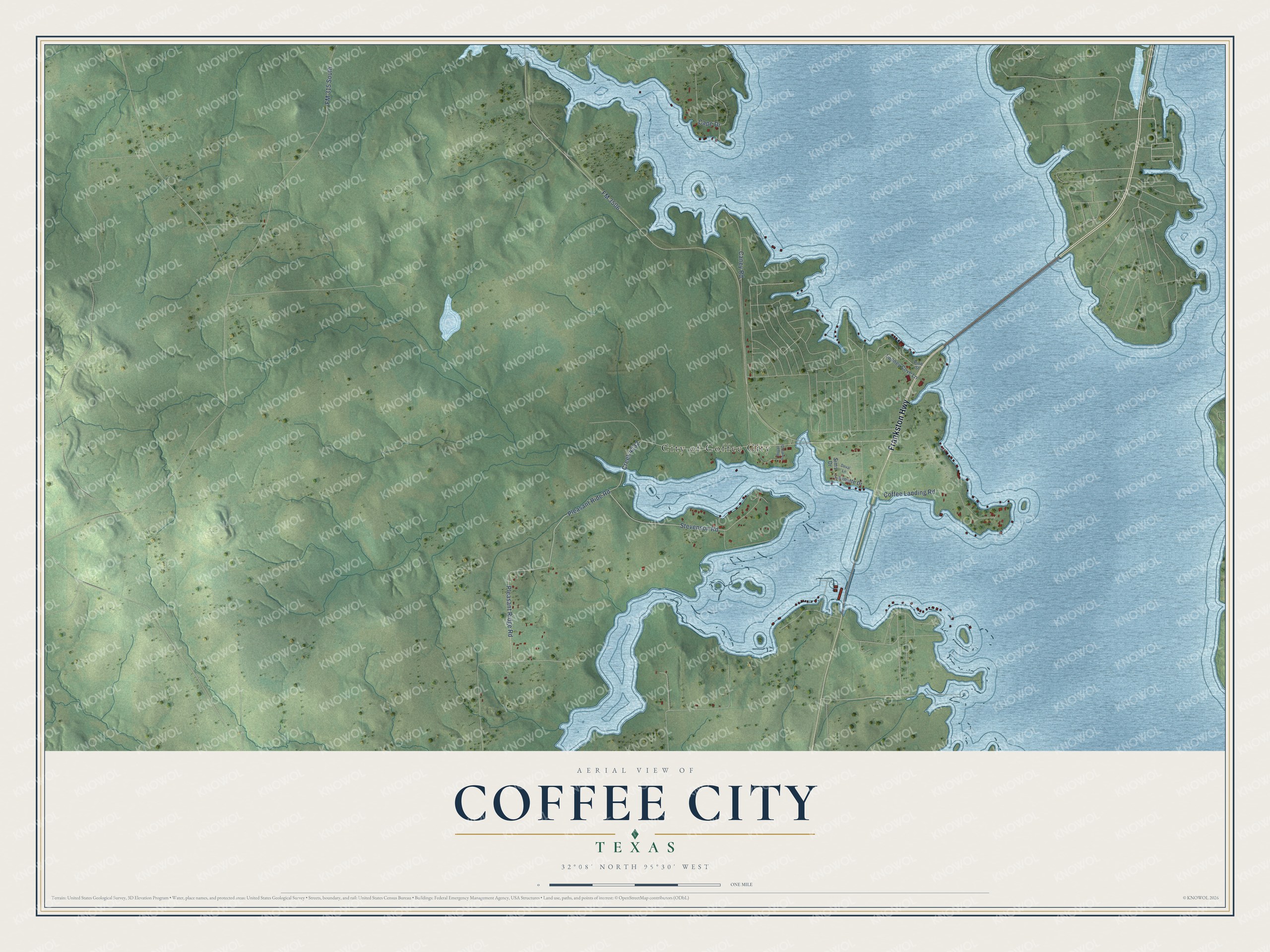 Watermarked full-map preview of Coffee City, Texas