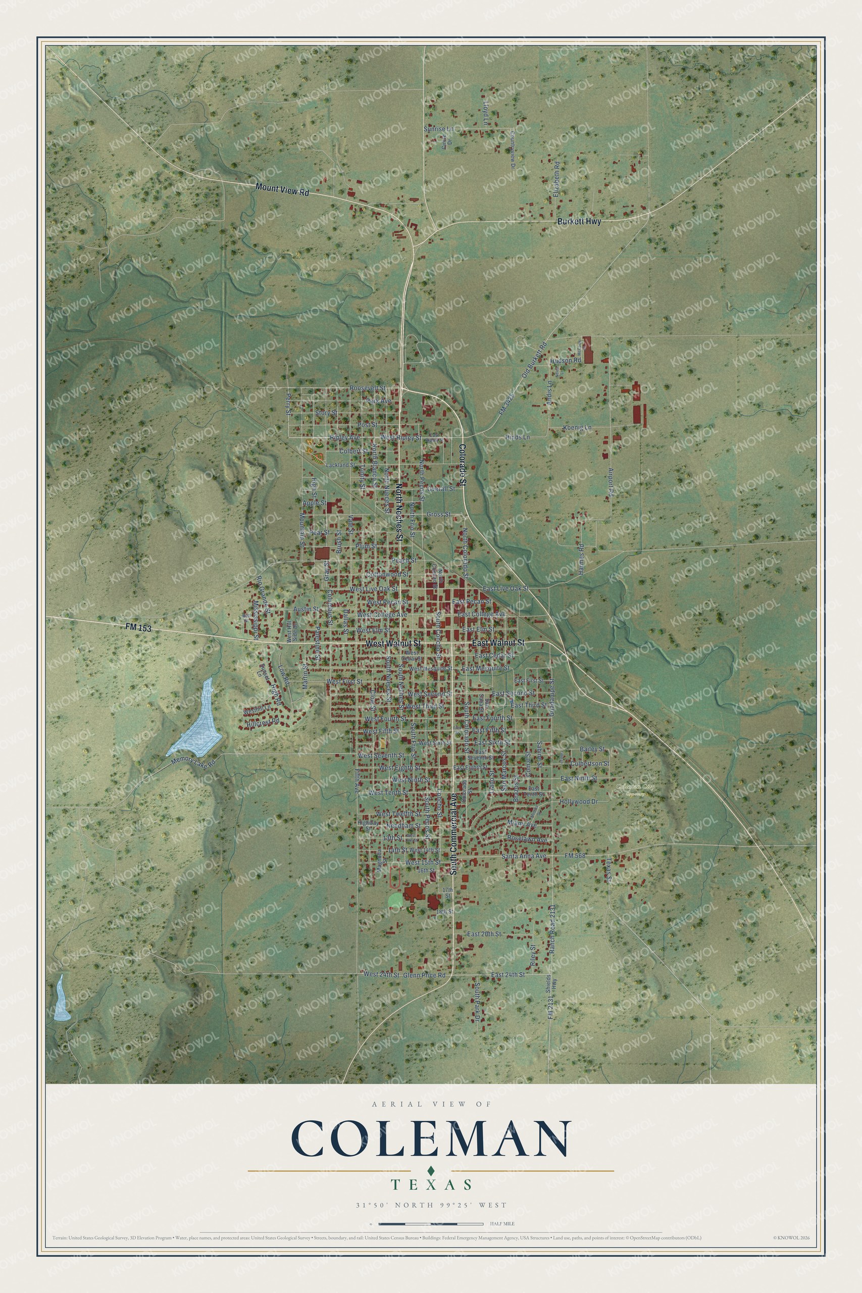Watermarked full-map preview of Coleman, Texas