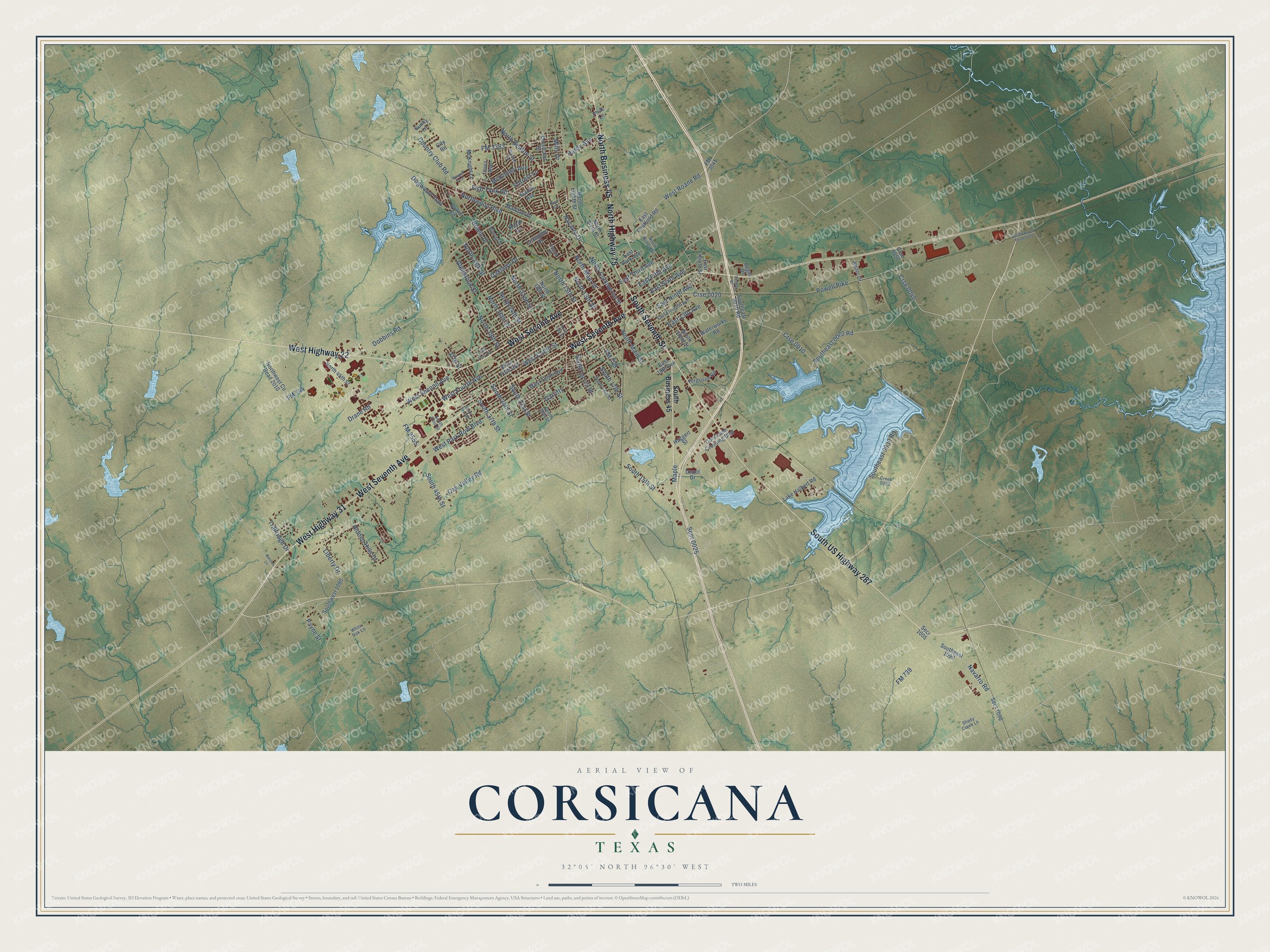 Watermarked full-map preview of Corsicana, Texas
