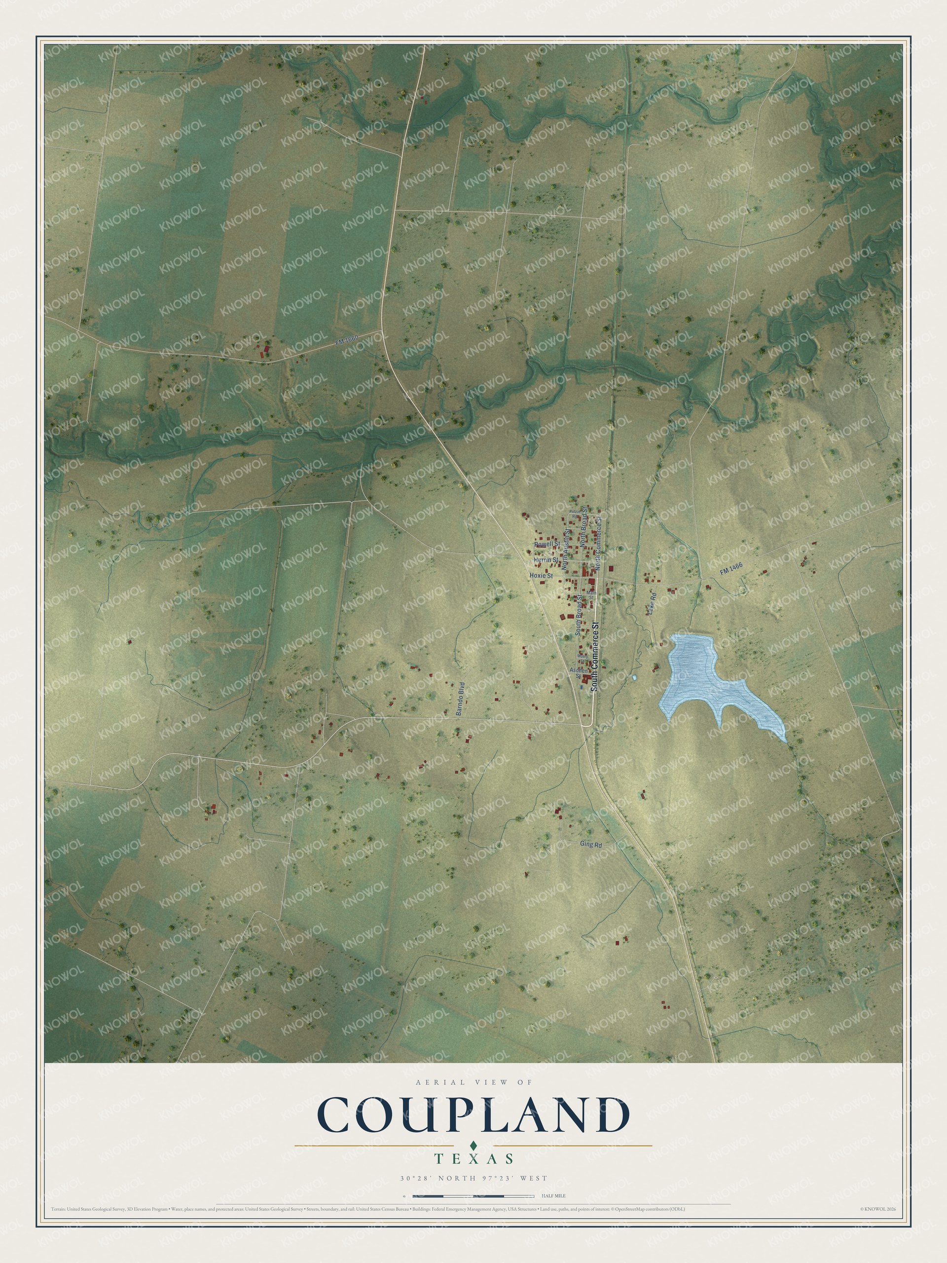 Watermarked full-map preview of Coupland, Texas